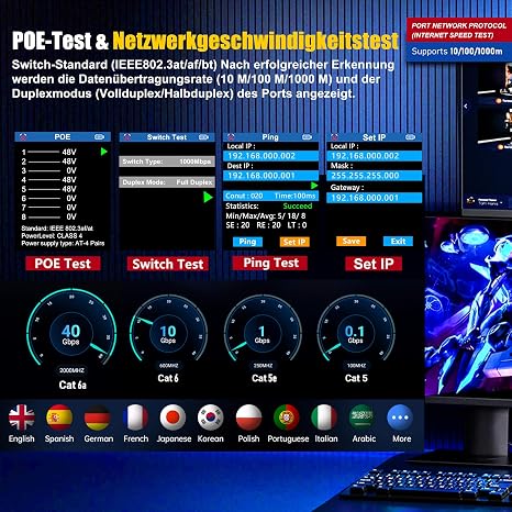 NF-859GK Network Cable Tester and Ethernet Tester Features IP ScanRJ45/RJ11 | POE/PING Audio Tracker,TDR Multifunction for CAT3/CAT5/CAT6/CAT7, Telephone Lines, Fiber Continuity Testing, LAN Network Tool
