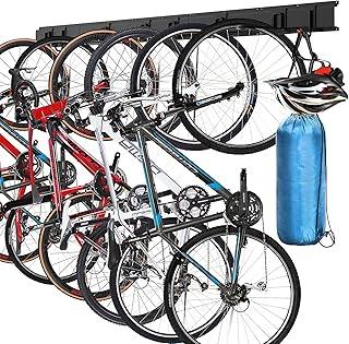 Bike Storage Rack, Garage Bicycle Wall Mount Hanger with 8 hooks, Cycle Stand for 6 Bikes, Indoor Garage Bike Organizer with Adjustable Bike Hooks for Home, Wall Bike Stand up to 300lbs