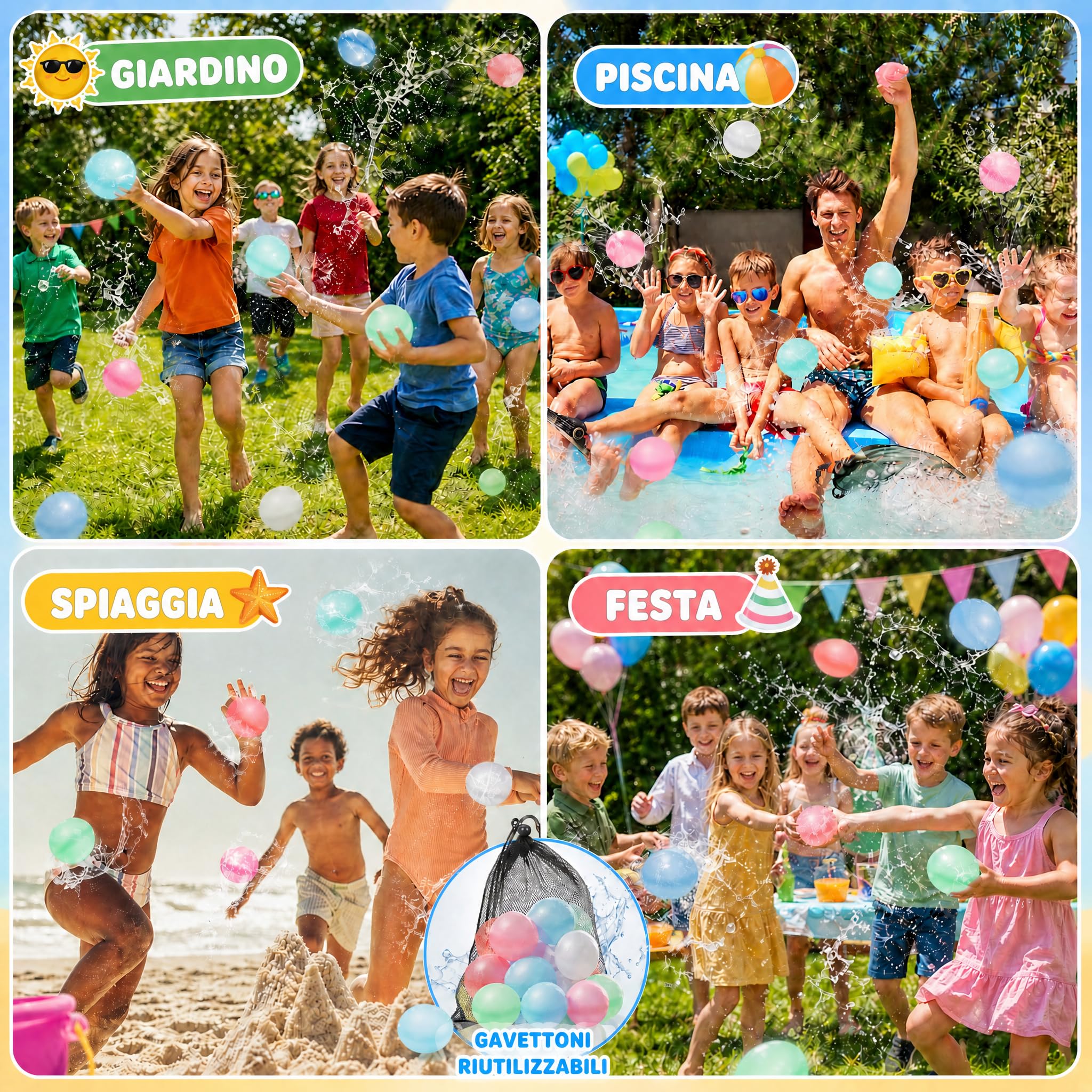 Gavettoni Riutilizzabili, 30 Pezzi Palloncini Acqua Autosigillanti in Silicone, Palloncini d'acqua Riempimento Rapido Bombe d'acqua per Giochi d'acqua & Feste Estive All'aperto