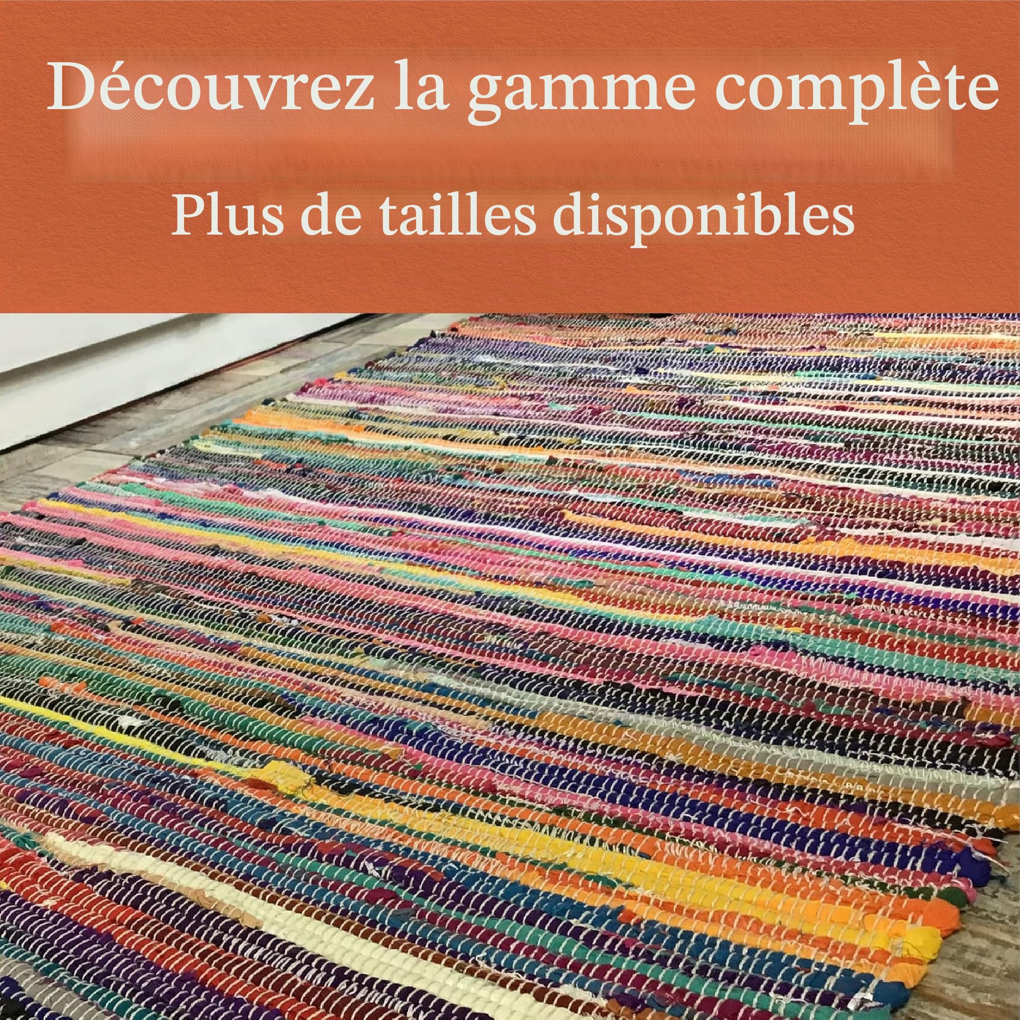 Magnifique tapis chindi Style shabby chic Commerce équitable Multicolore, Coton, Multi Colours, 180cm x 270cm