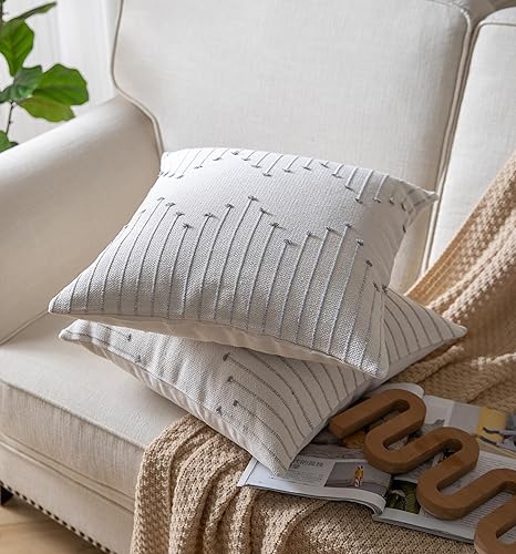 Miniatura 3 de Caflife Juego de 2 fundas de almohada bohemias de 18 x 18 pulgadas, fundas de almohada decorativas para cama, fundas de almohada neutras beige con