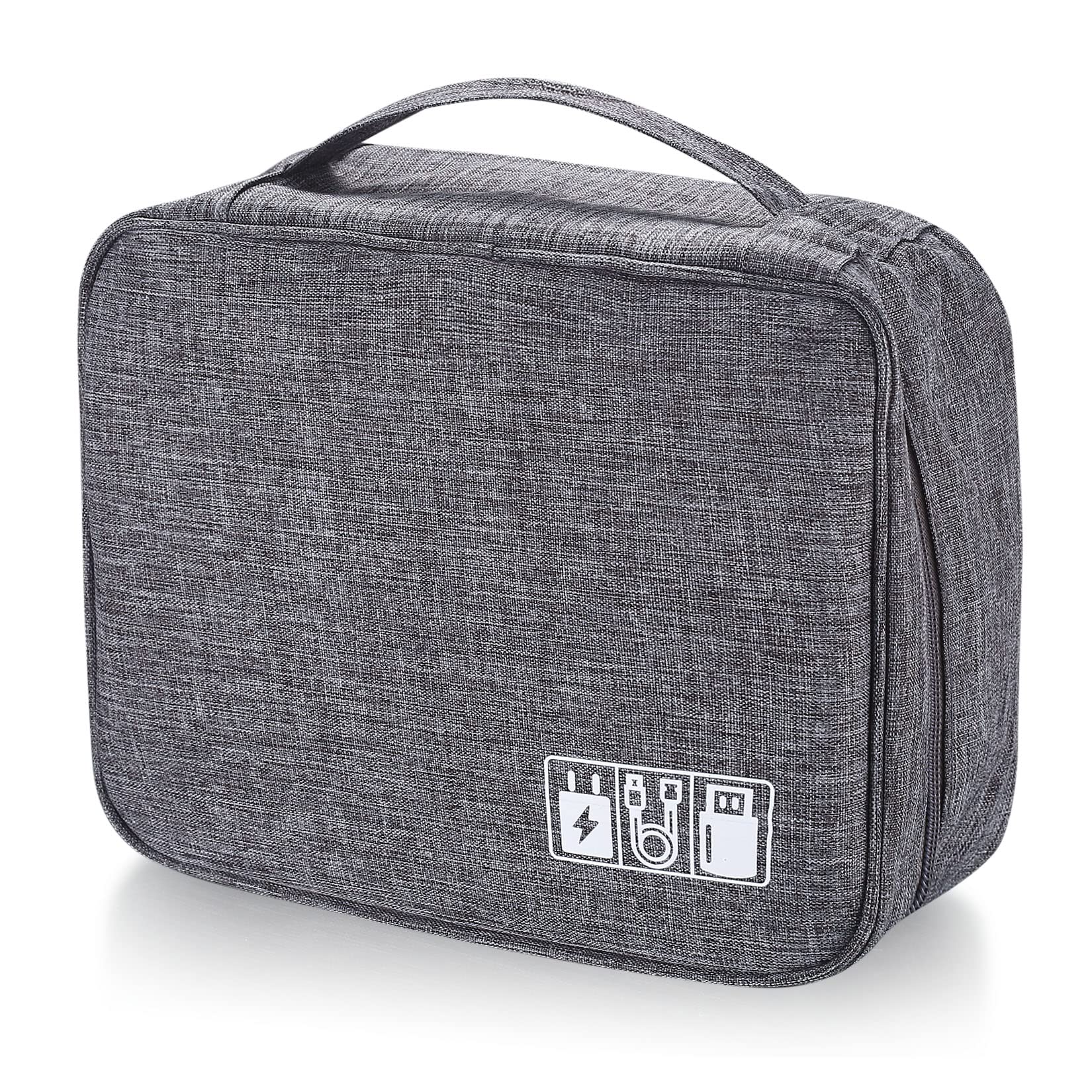 PanBeiQi Electronic Bag, Electronic Accessories Organiser, Double Layer Electronics Accessories Organiser Travel Bag for Mobile Phone, SD Cards, Cables, Hard Drive, Adapter, gray, 1