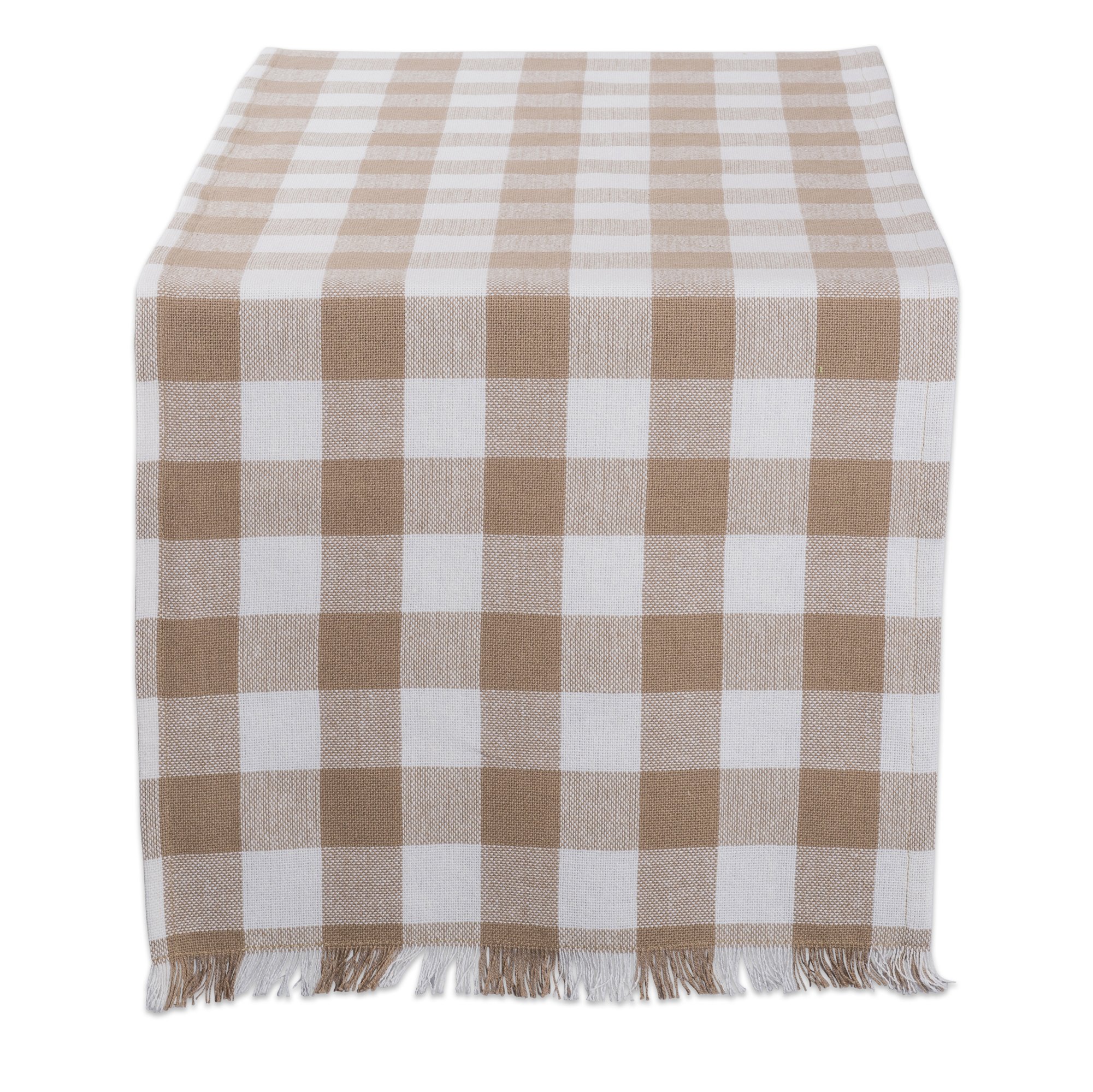 DII Check Tabletop, Cotton, Stone Brown, Table Runner, 14x108