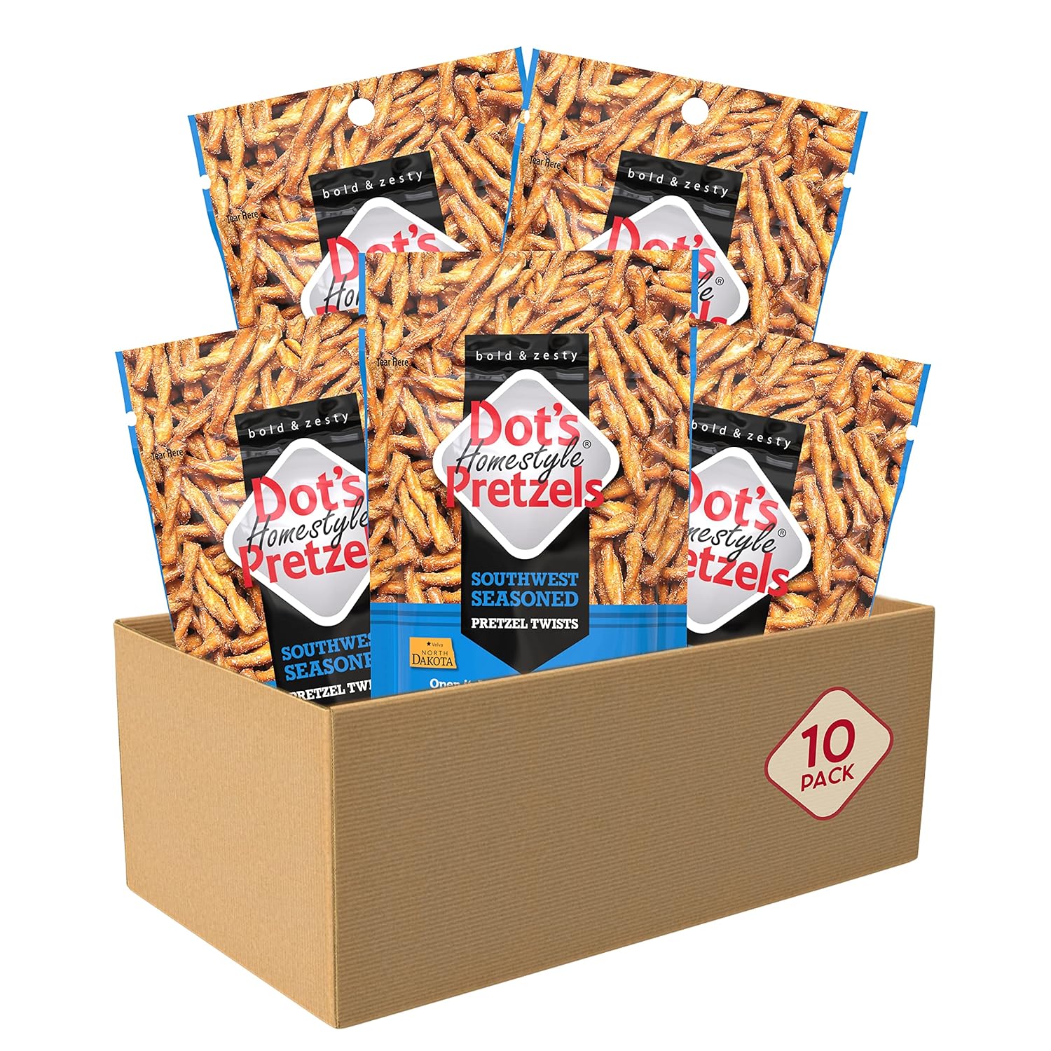 Dot's Homestyle Pretzels 5 Ounce Snack Size Individual Packs Seasoned Pretzel Twists (Southwest, 5 Ounce (Pack of 10))