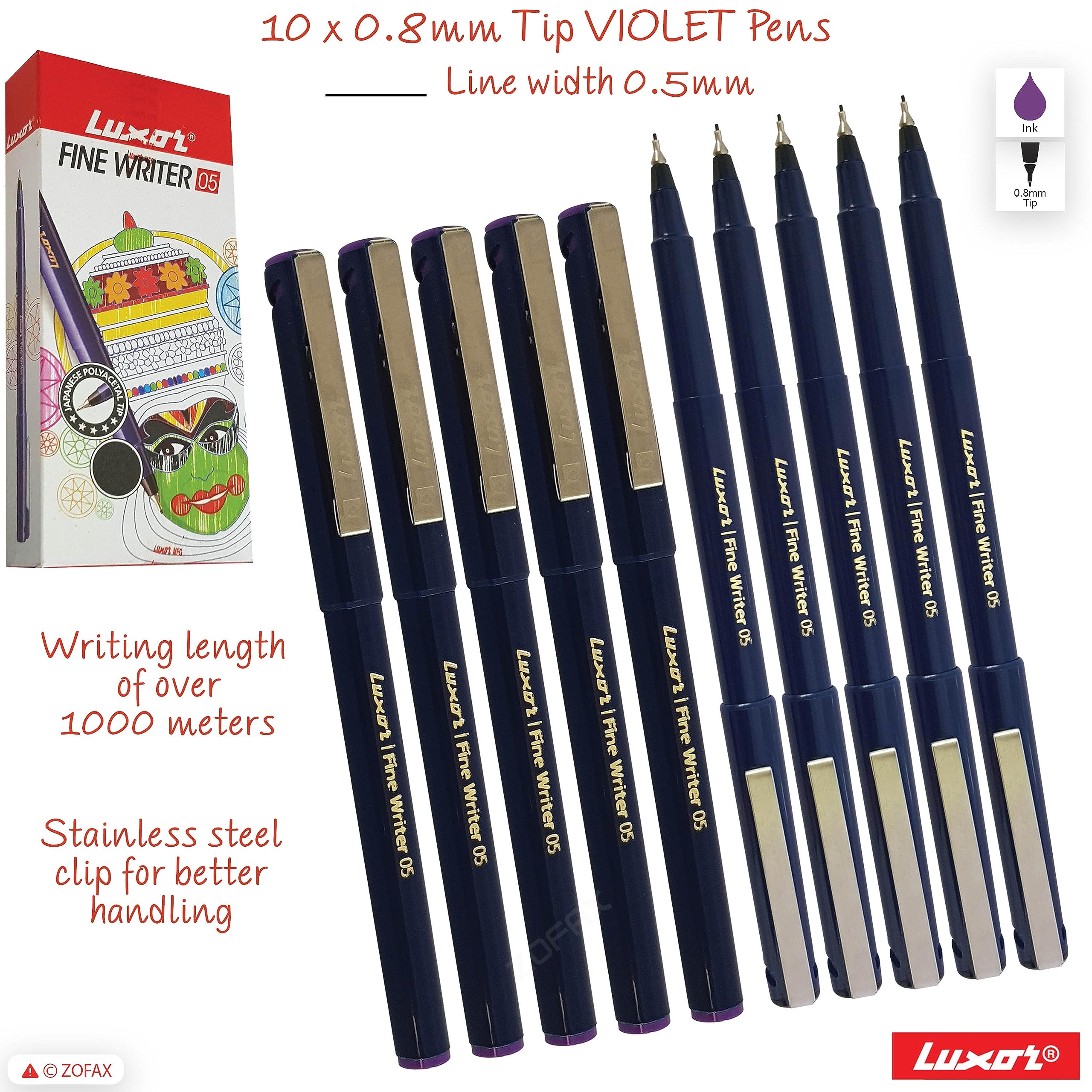 Write05 Fineliner Pens, VIOLET, 0.5mm Ultra Fine Tip, Pack of 10, Precise Writing, Write Sign Draw Colour Pens - Image 2
