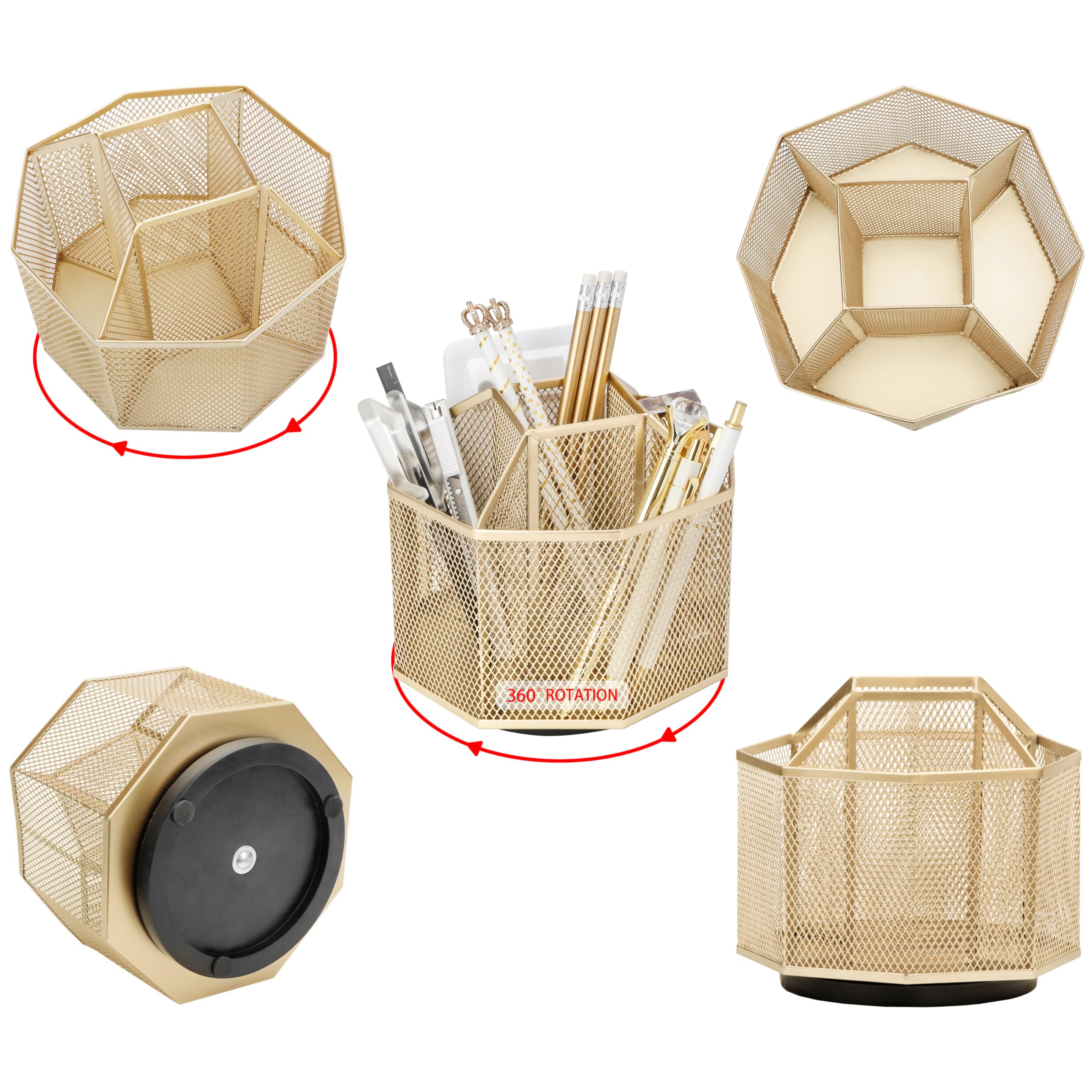 EXERZ Desk Organiser/Desk Tidy Caddy/Pen Holder/Multifunctional Organiser (Golden) - Image 3