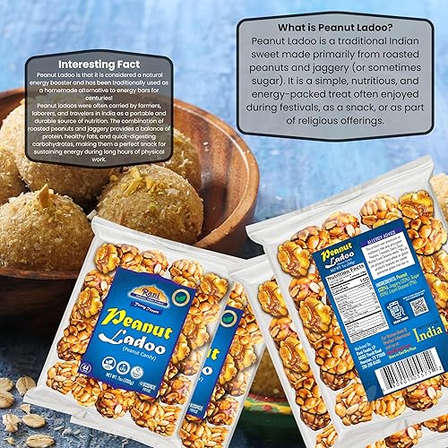 Miniatura 4 de Rani Peanut Ladoo (caramelo redondo de maní quebradizo) 7 onzas (7.05 oz) x paquete de 2  Todo natural  Vegano  Sin colores  Apto para gluten