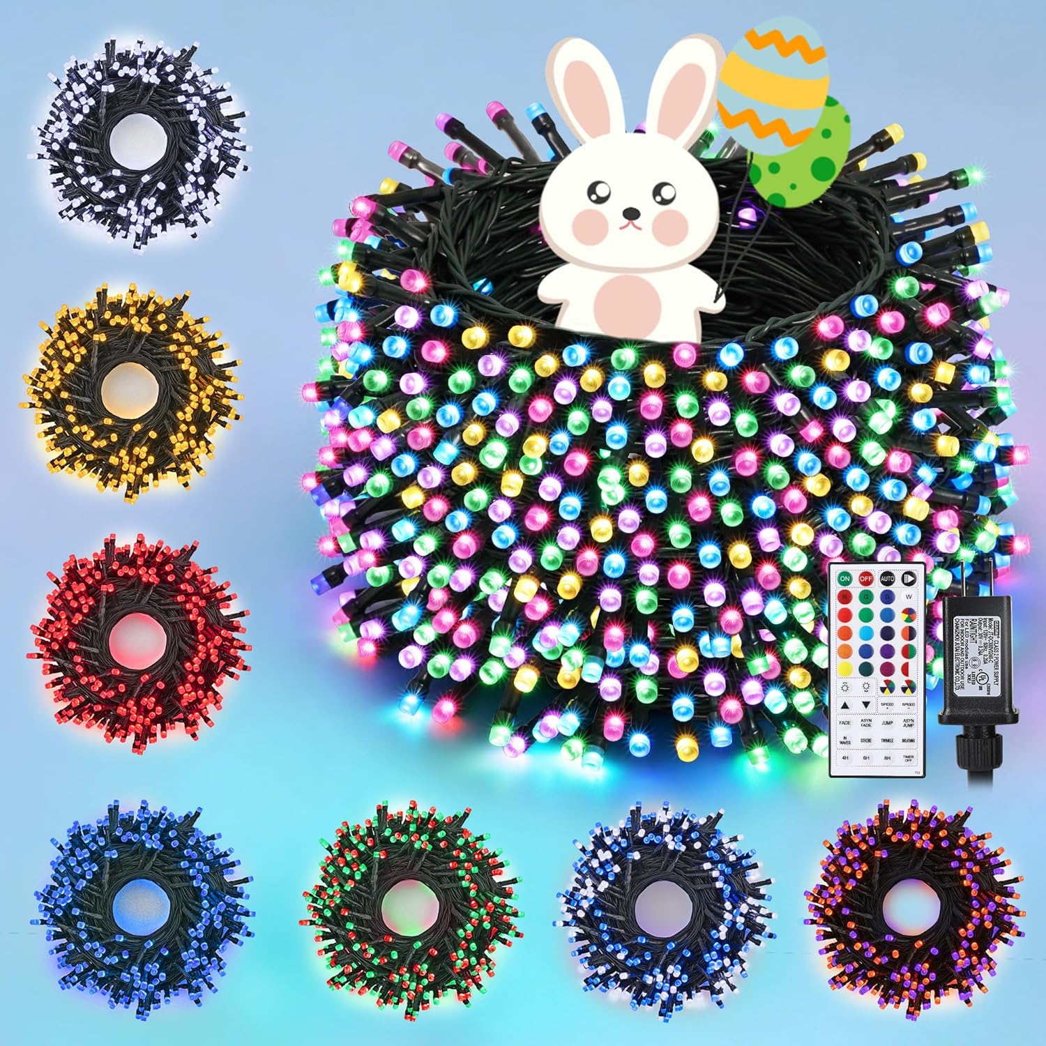 Toodour Easter Lights RGB String Lights, 66ft 200 LED Color Changing String Light with Remote & Timer, Waterproof Pastel Lights for Home Yard New Year Party Indoor Outdoor Easter Decorations