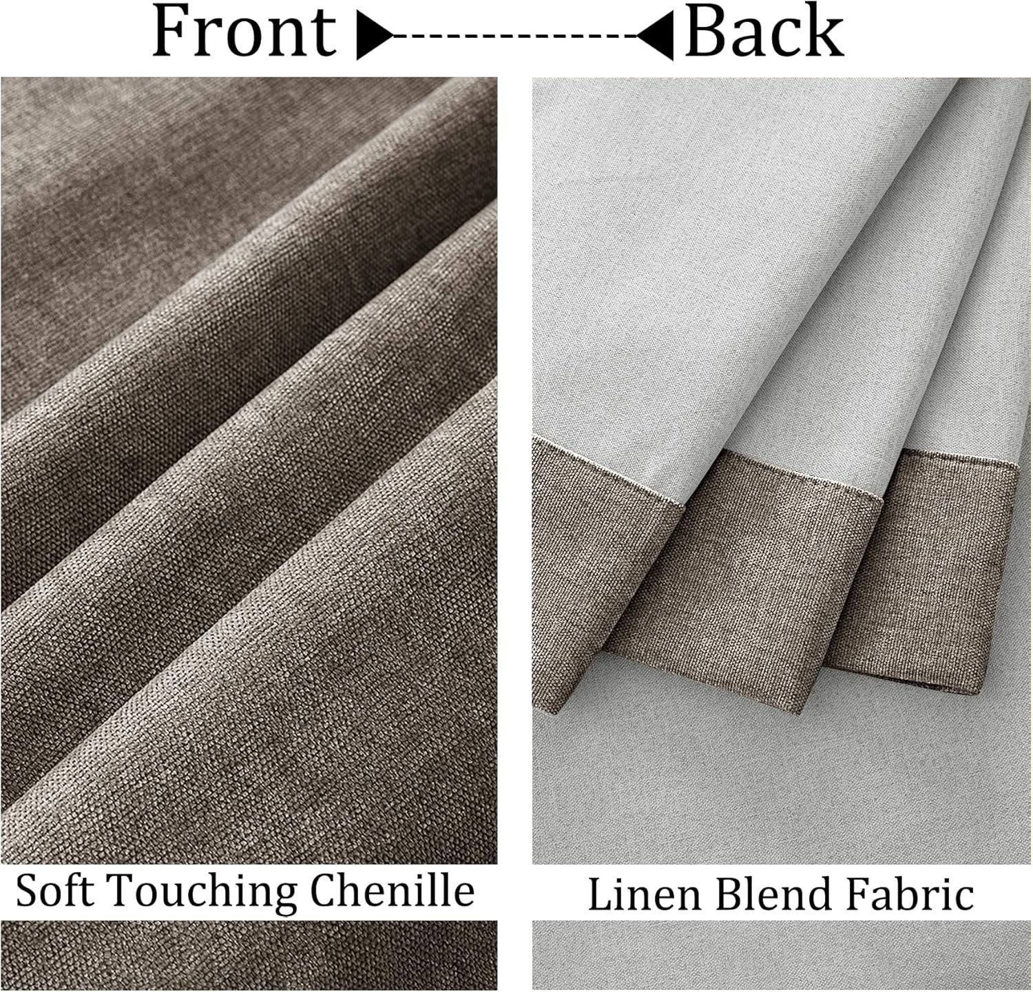 Fcosie Chenille 100% Blackout Curtains W72 x L108 (2 Panels) / Brown Grommet Top Drapes/Cold, Heat & Total Light Blocking Drapery Window Treatments for Dining Room Farmhouse Laundry Room