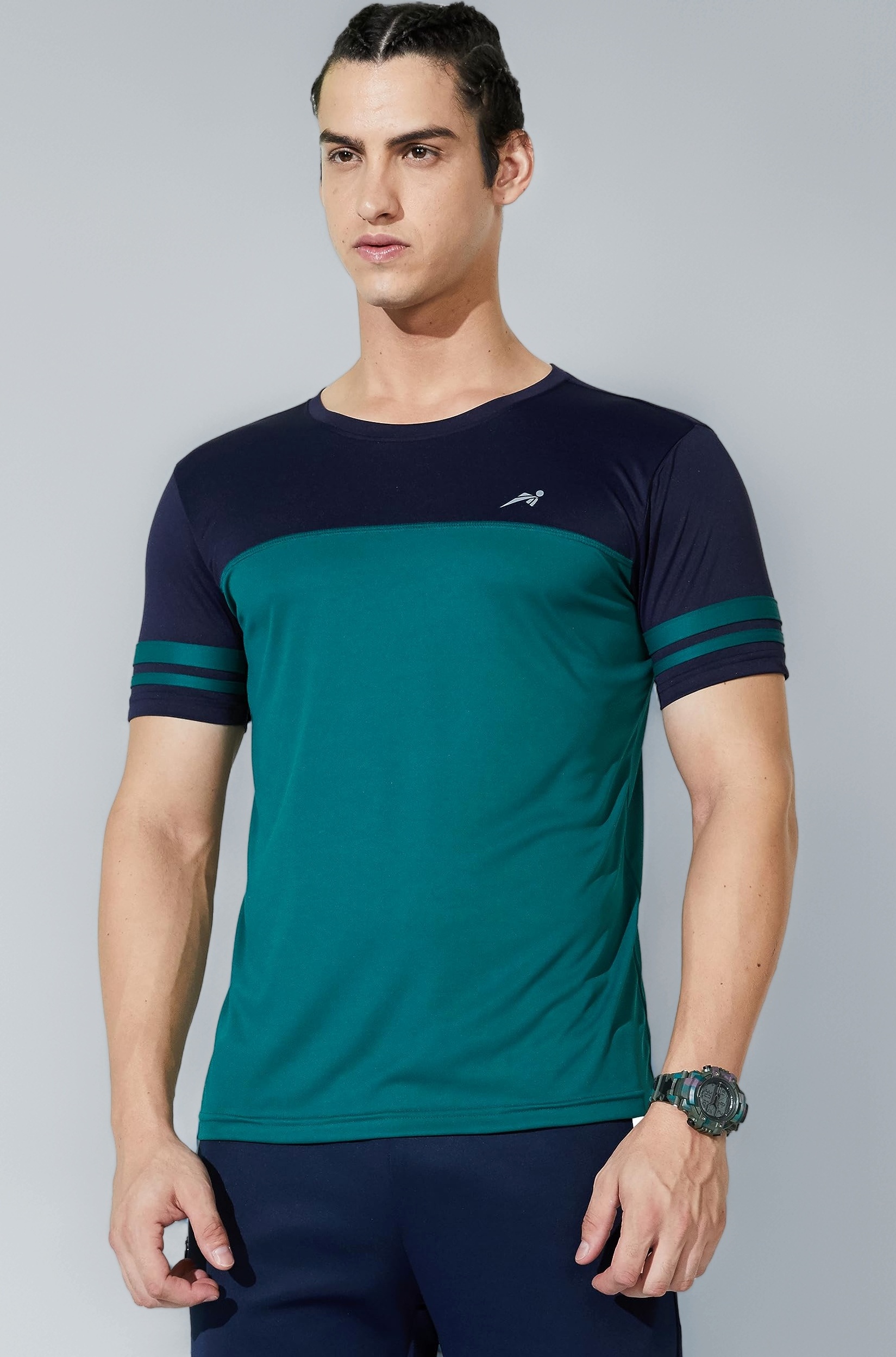 Amazon Brand - Symbol Men's Color Block Active Regular Fit Sports T-Shirt | Round Neck | Half Sleeve (Available in Plus Sizes)