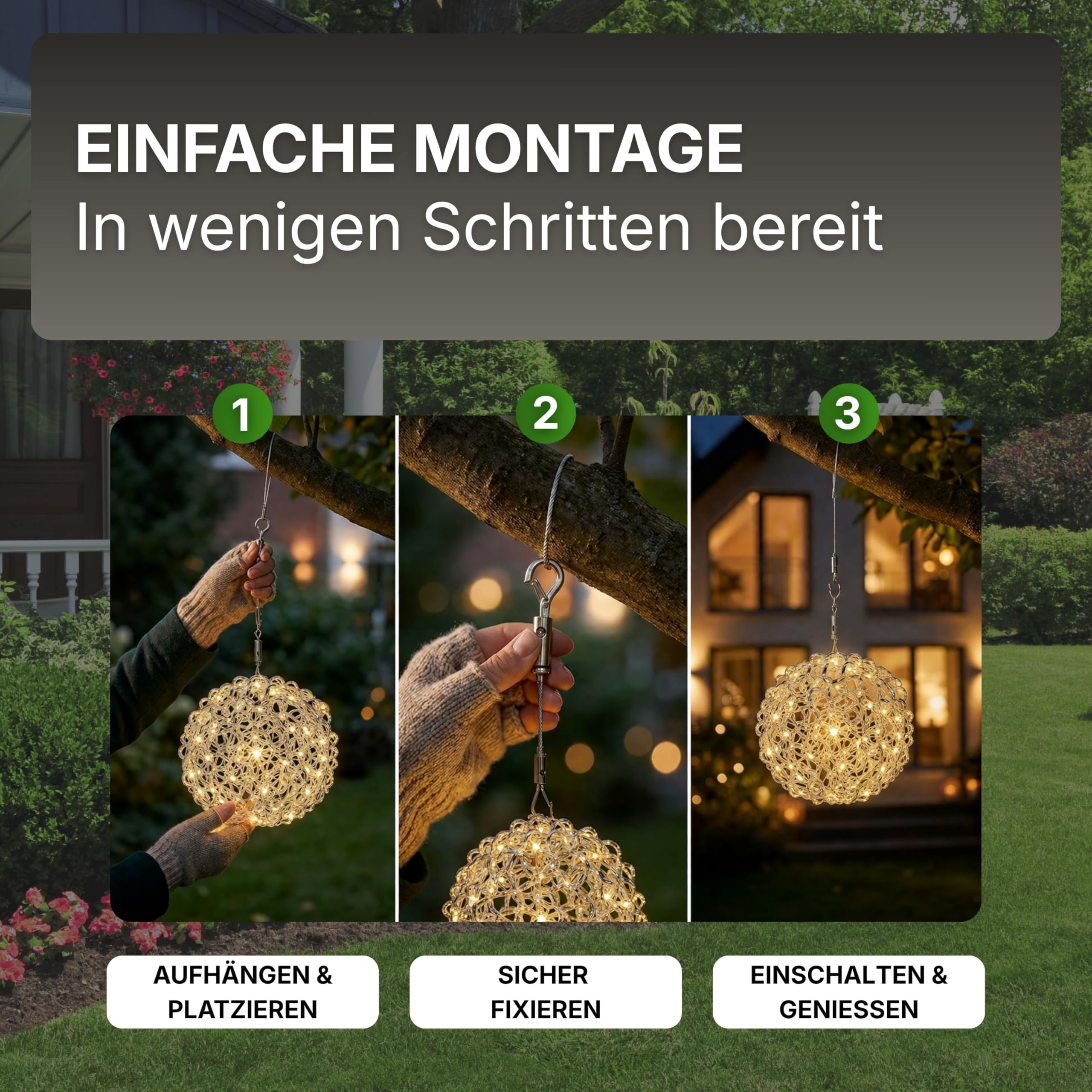 Gartenpirat Kugel 40 cm aus Silberdraht Aluminium 200 LED warmweiß mit Timer Weihnachtsdeko für Innen & Außen