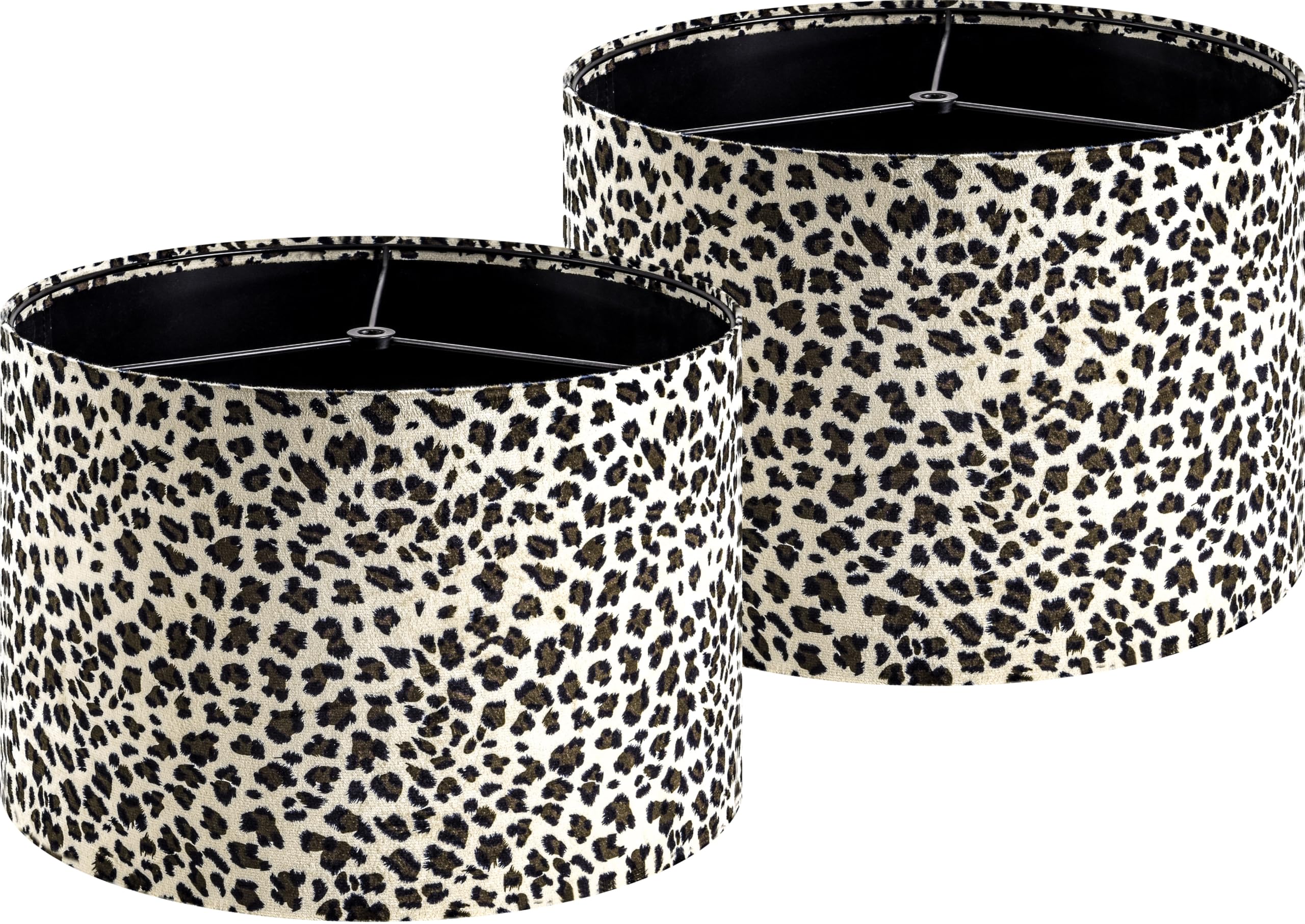 PAPAYA Set of 2 beige leopard-patterned lampshades,13" Top x 13" Bottom x 9" High Spider Fitter Easy Assembly for Table Lamps Mount โ image 1