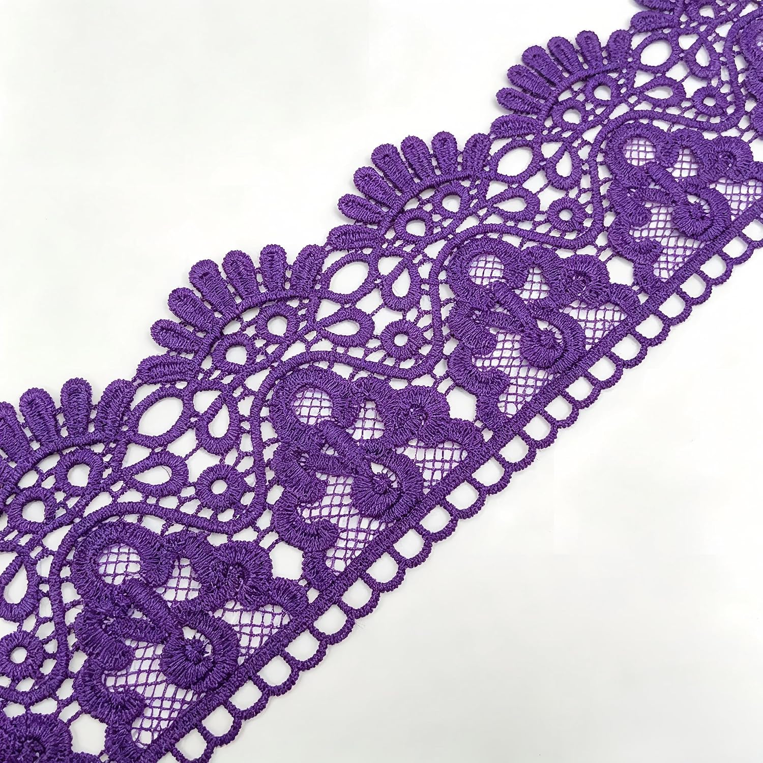 10cm Width Europe Crown Pattern Inelastic Embroidery Lace Trim - 3 Yards Navy Blue Lace Ribbon for Curtain, Tablecloth, Slipcover, Bridal Dress & DIY Clothing Accessories