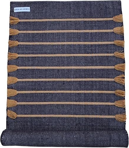 Miniatura 18 de Jaipur art & Rugs Estera de yoga de algodón - Alfombra tejida a mano ecológica - Antideslizante y gruesa (61x183x5mm) para fitness diario en casa -