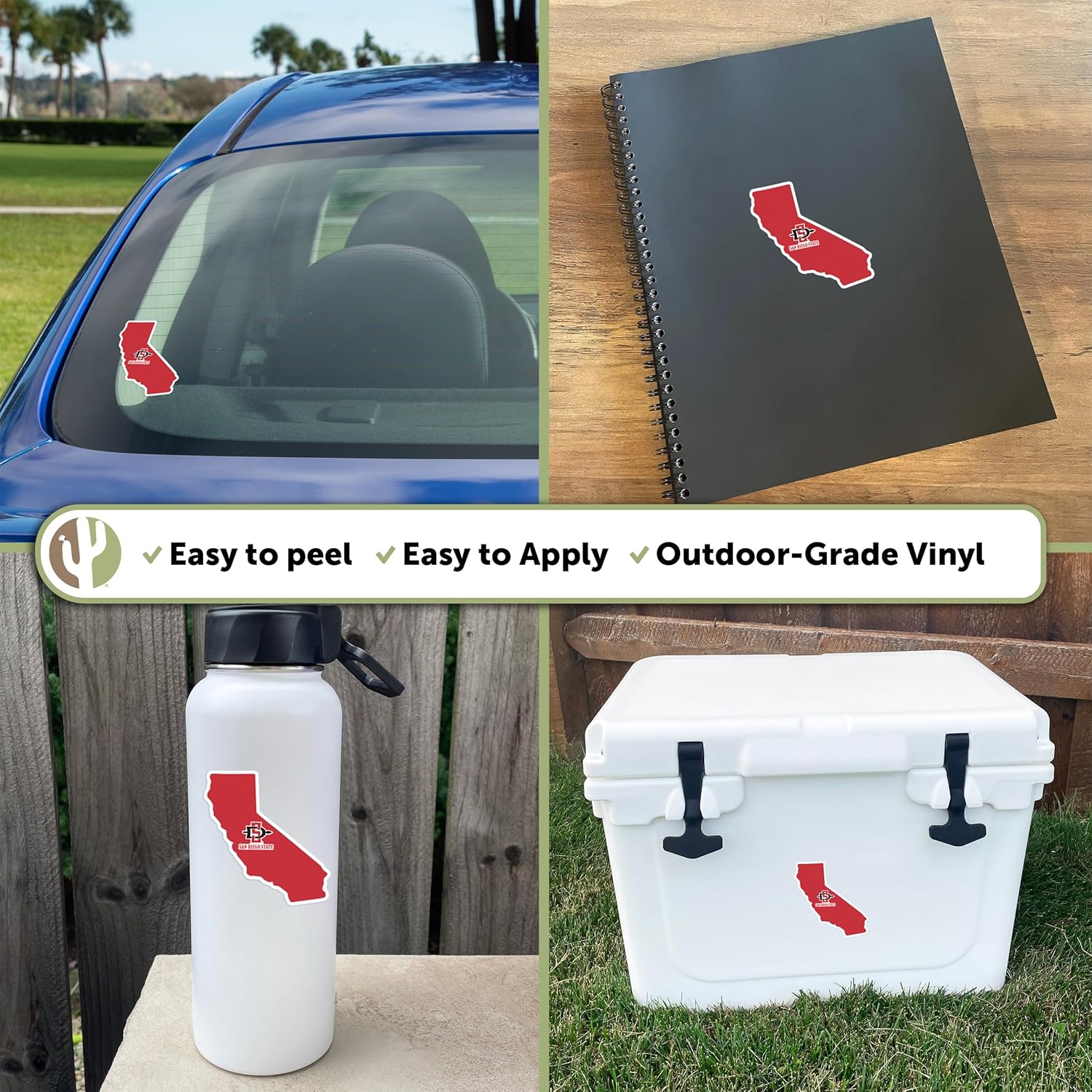 Desert Cactus San Diego State University Sticker SDSU Aztecs Vinyl Decal Laptop Water Bottle Car Scrapbook (State Border Sticker)