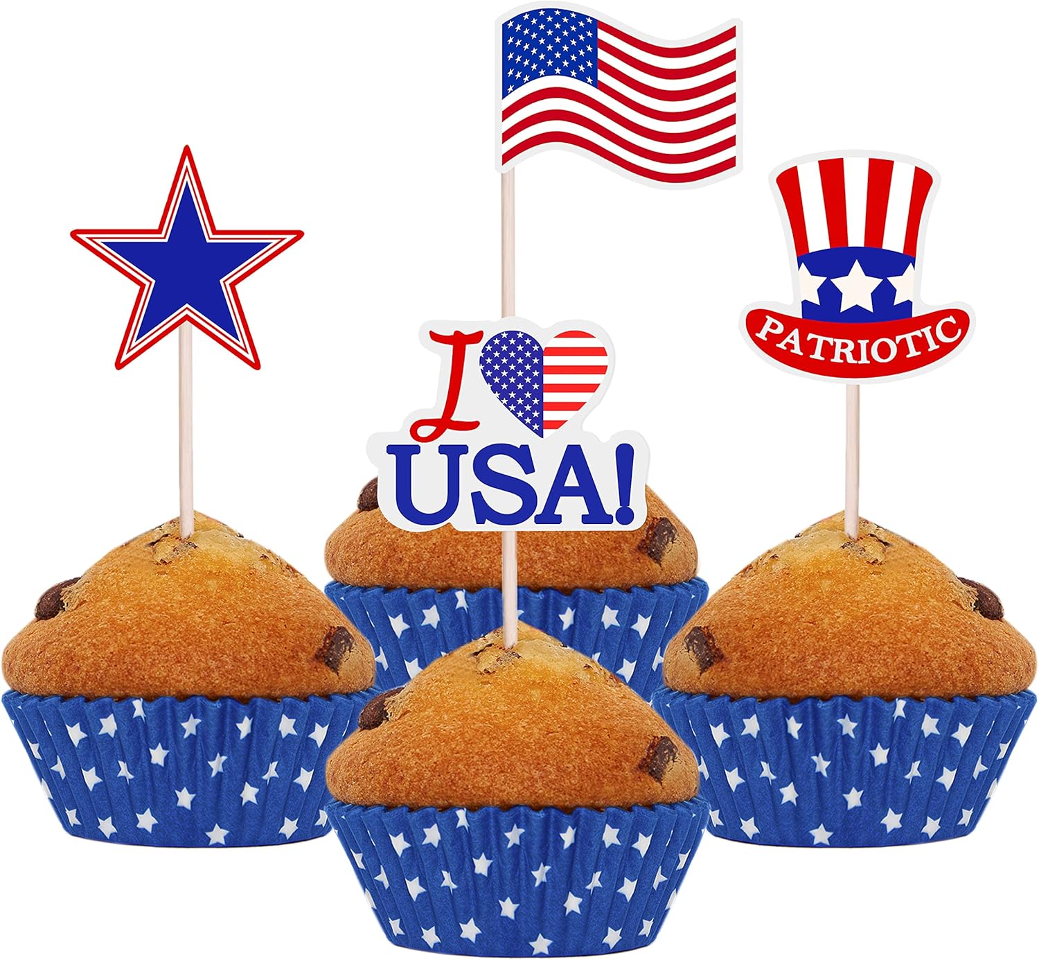 40 Pieces Independence Day Cupcake Toppers 4th of July Cake