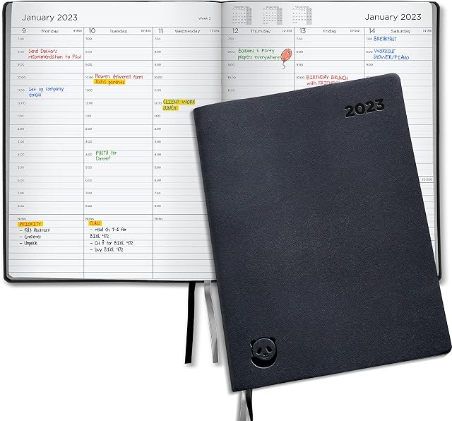 2023 Diary by Smart Panda Silver Edition, A4 Week to View Dated Planner Softcover and Gift Box - Appointment Book, 30 Minute Intervals Annual Calendar, November 2022 - December 2023