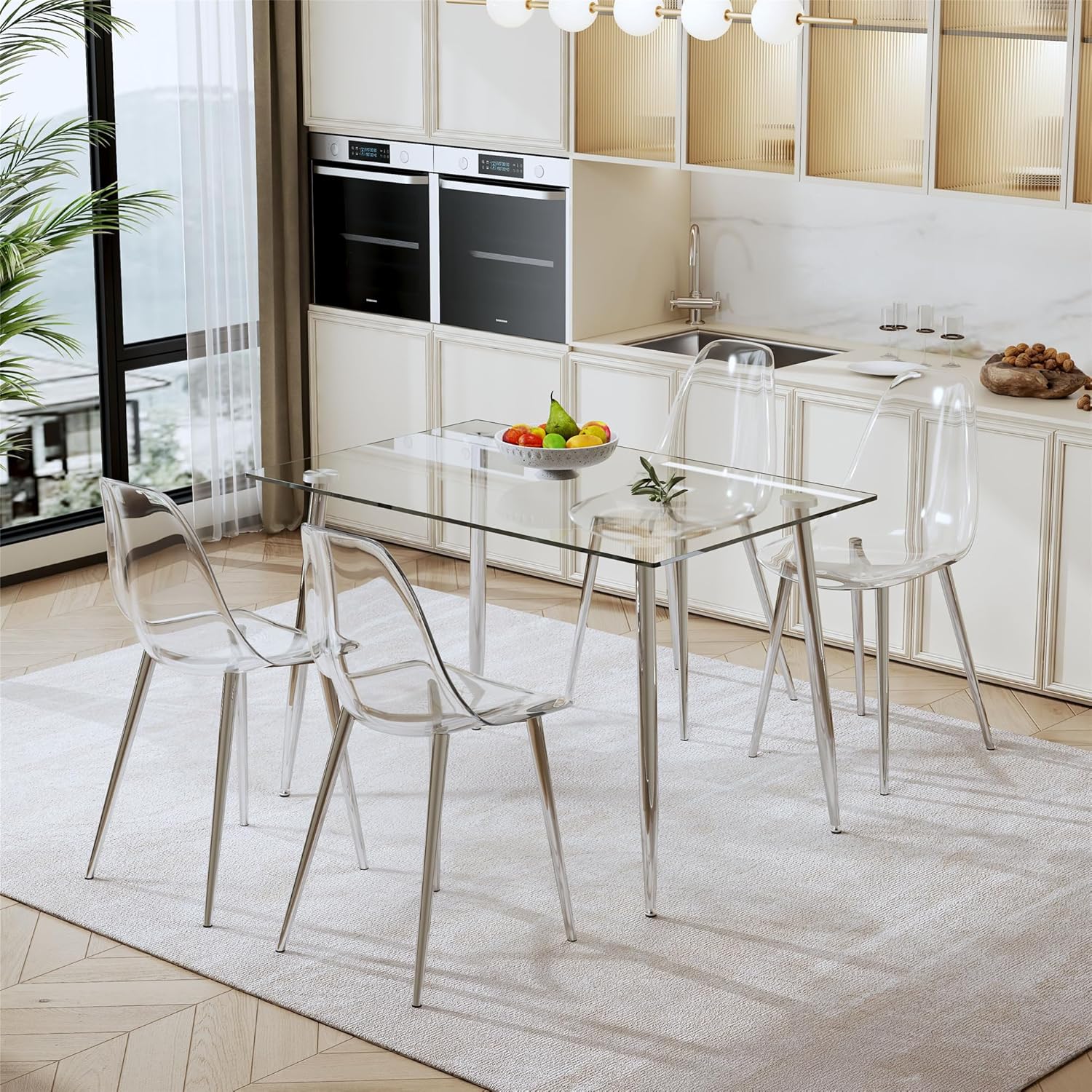 Ufurpie 5 Piece Dining Room Table Set, 51" Glass Kitchen