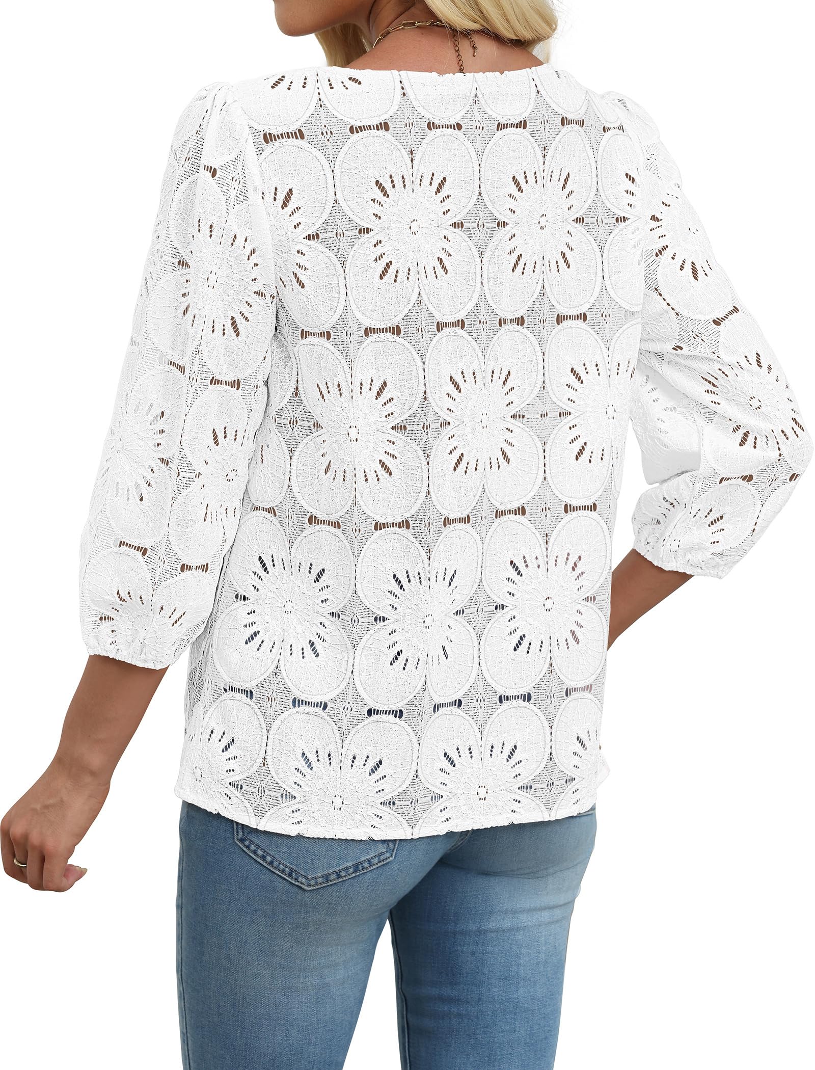 Sampeel Women Blouses Dressy Casual 3/4 Length Sleeve Tops Eyelet Lace Spring Summer Shirts Beach Vacation Clothes — view 5