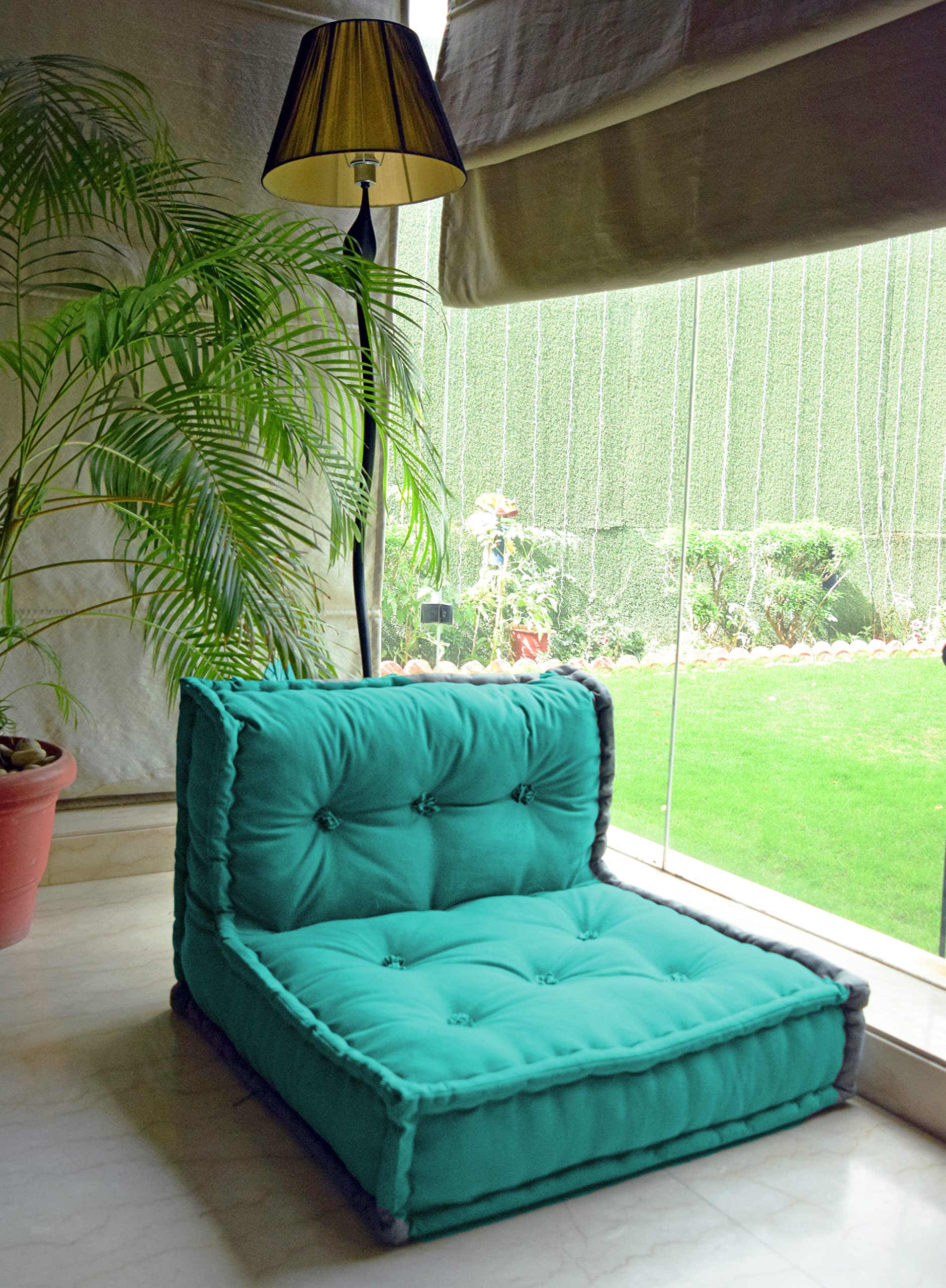 Urban Den Turquoise Lazy Sofa Pillow New Modular Sofa Floor Chair, Living Room Interior Home Decoration Furniture, Leisure Lounge Storage Ottoman Sofa, Floor Seating(Wood), Medium-image-26