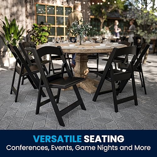 Miniatura 8 de Flash Furniture Hercules™ Series Silla plegable, de resina negra, paquete de 2, capacidad de peso de 1,000 lbs, ligera y cómoda para eventos Negro