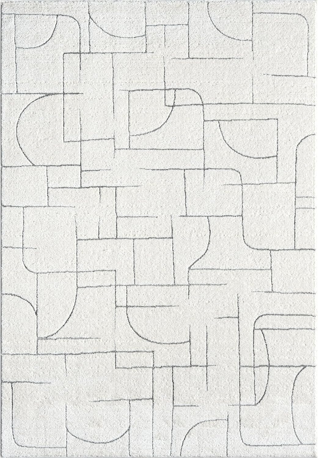 Abani Cozy Cream Area Rug for Living Room, Bedroom - Grey Linear Lines Pattern - 2' x 3' - Durable & Easy to Clean