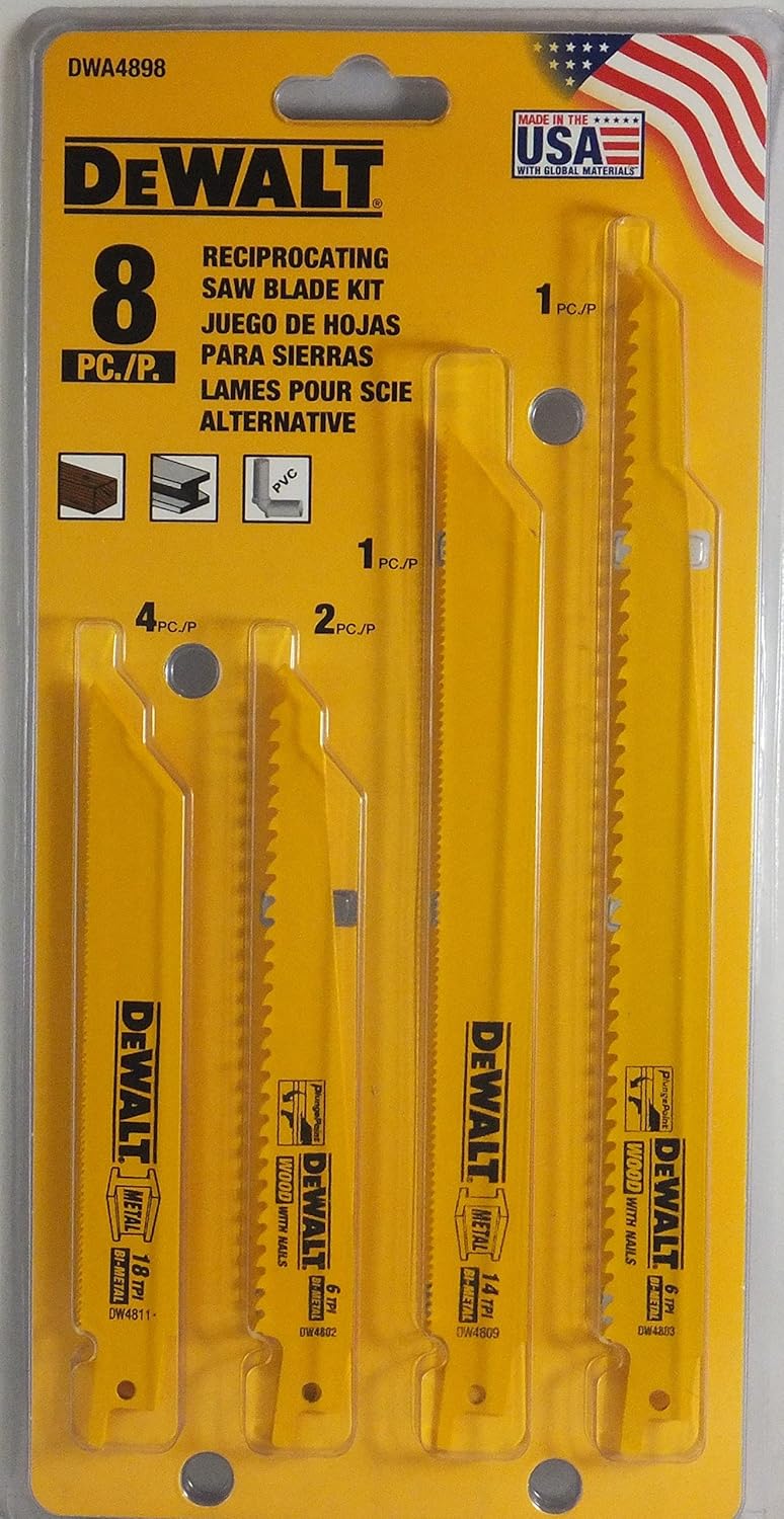 DeWalt DWA4898 8 PC Reciprocating Saw Blade Kit Wood Metal Cutting