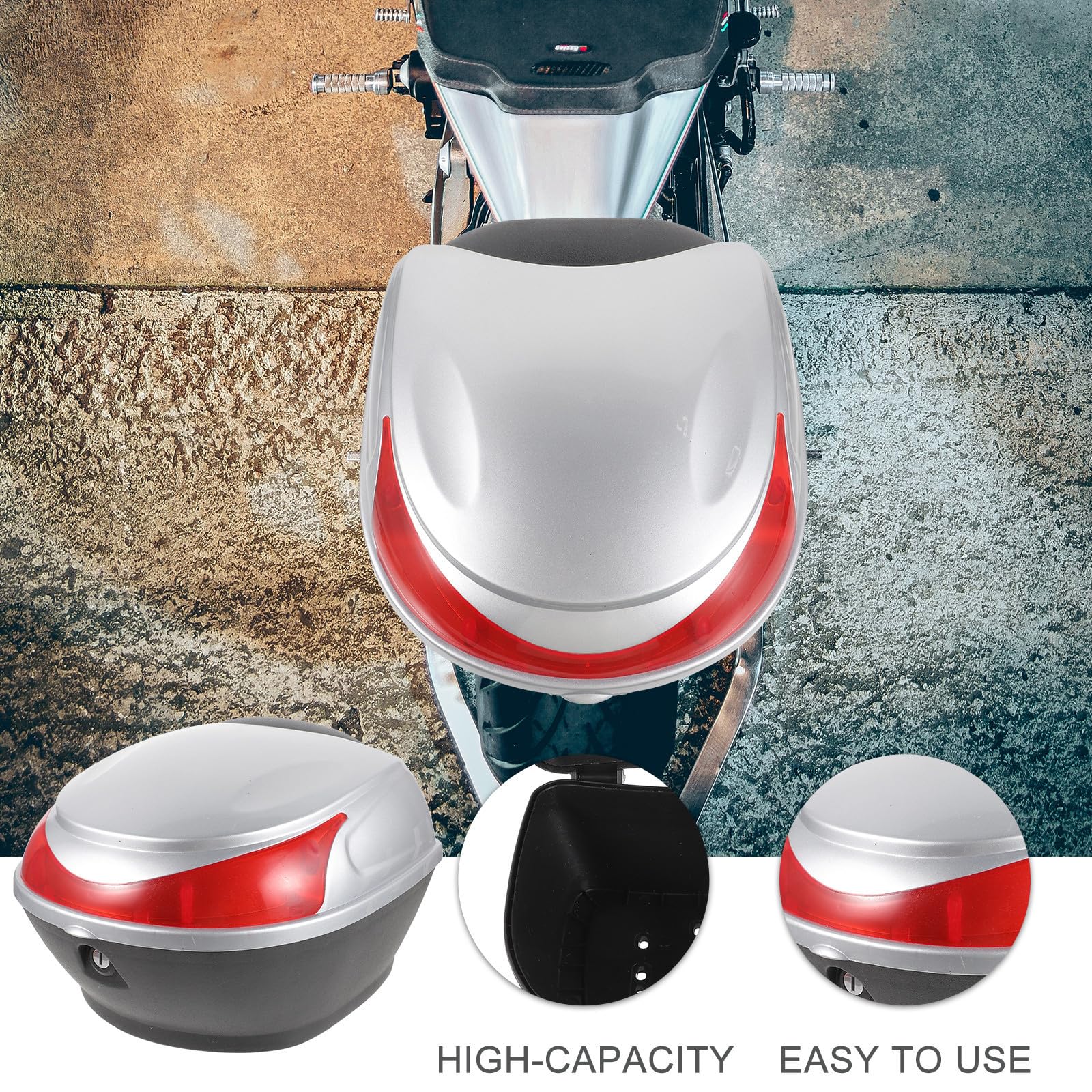 VICASKY Top Case pour Moto, Coffre Arrière Argenté, Plastique Grosse