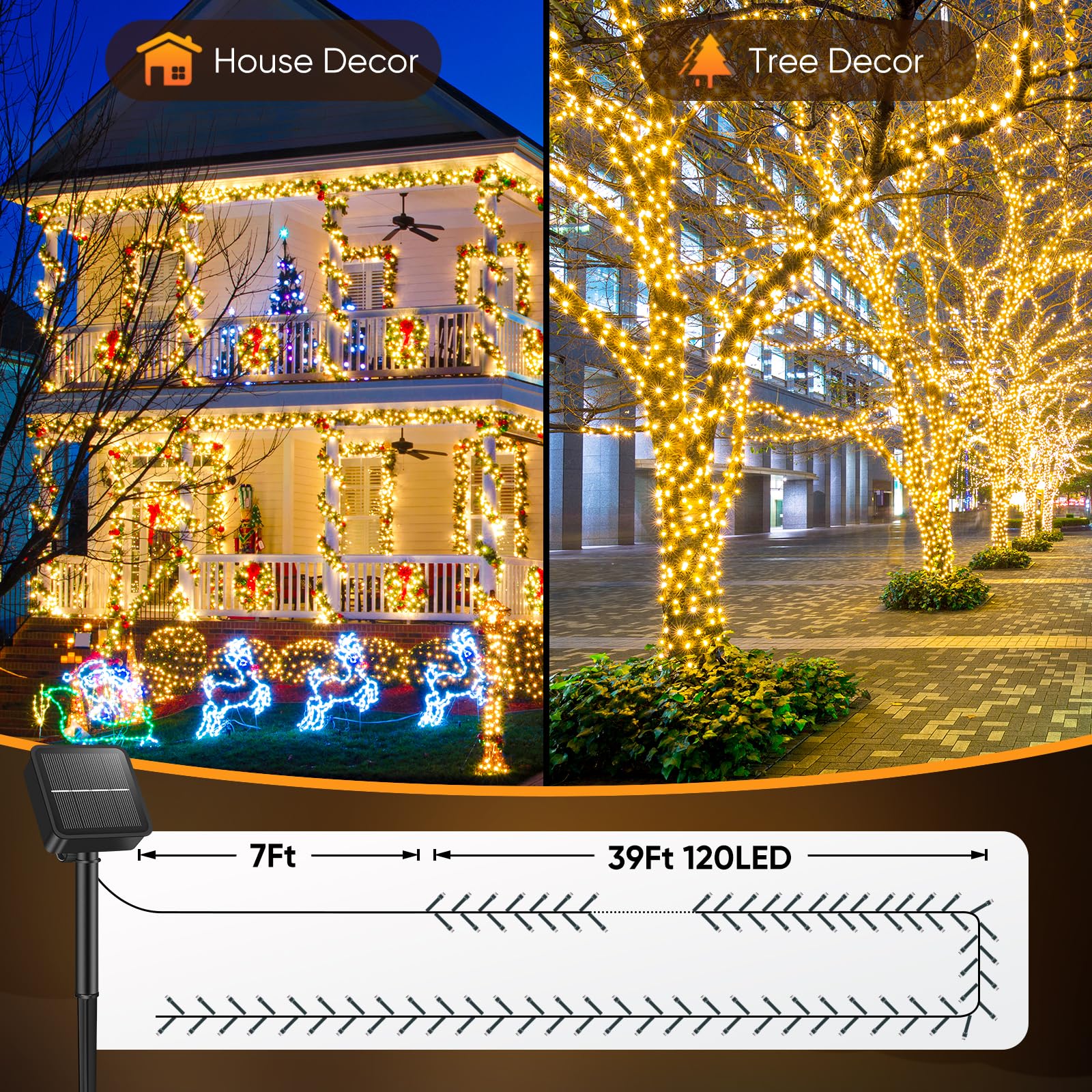 Brightever Confezione da 2 luci solari impermeabili per esterni, 240 LED, luci natalizie solari con 8 modalità di illuminazione, luce ad energia solare per esterni, patio, cortile, giardino