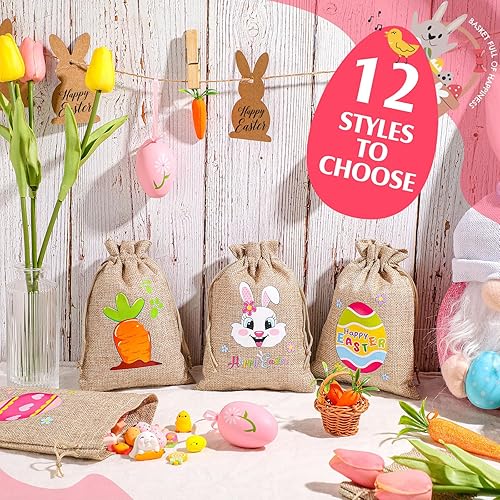 Miniatura 9 de 24 bolsas de arpillera de Pascua con cordón, bolsas de arpillera de Pascua con cordones, bolsas de regalo de lino con cordones dobles de yute,