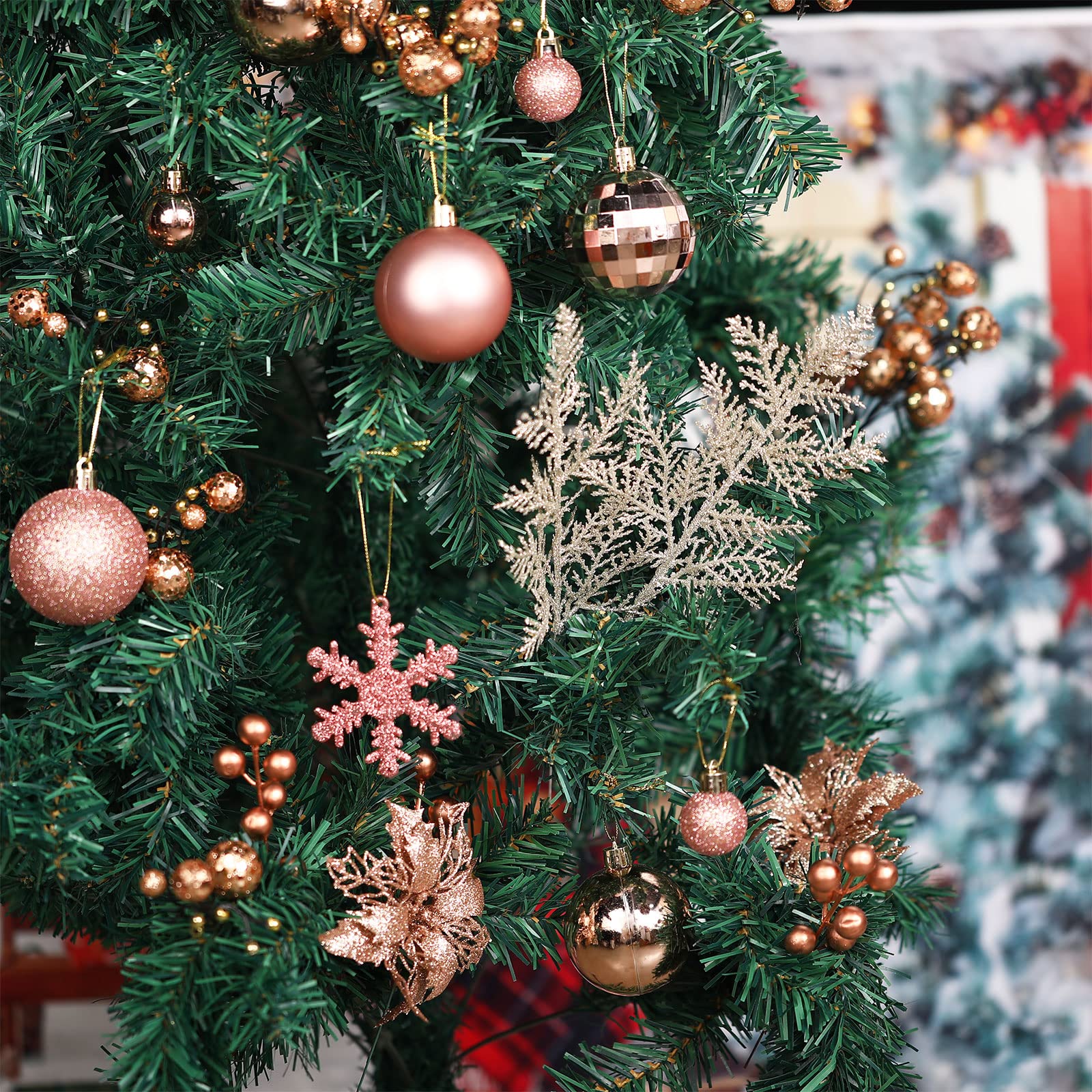Lot de 94 décorations de sapin de Noël comprenant des boules de Noël à paillettes, des poinsettia à paillettes pour Noël, des vacances, un mariage (or rose)