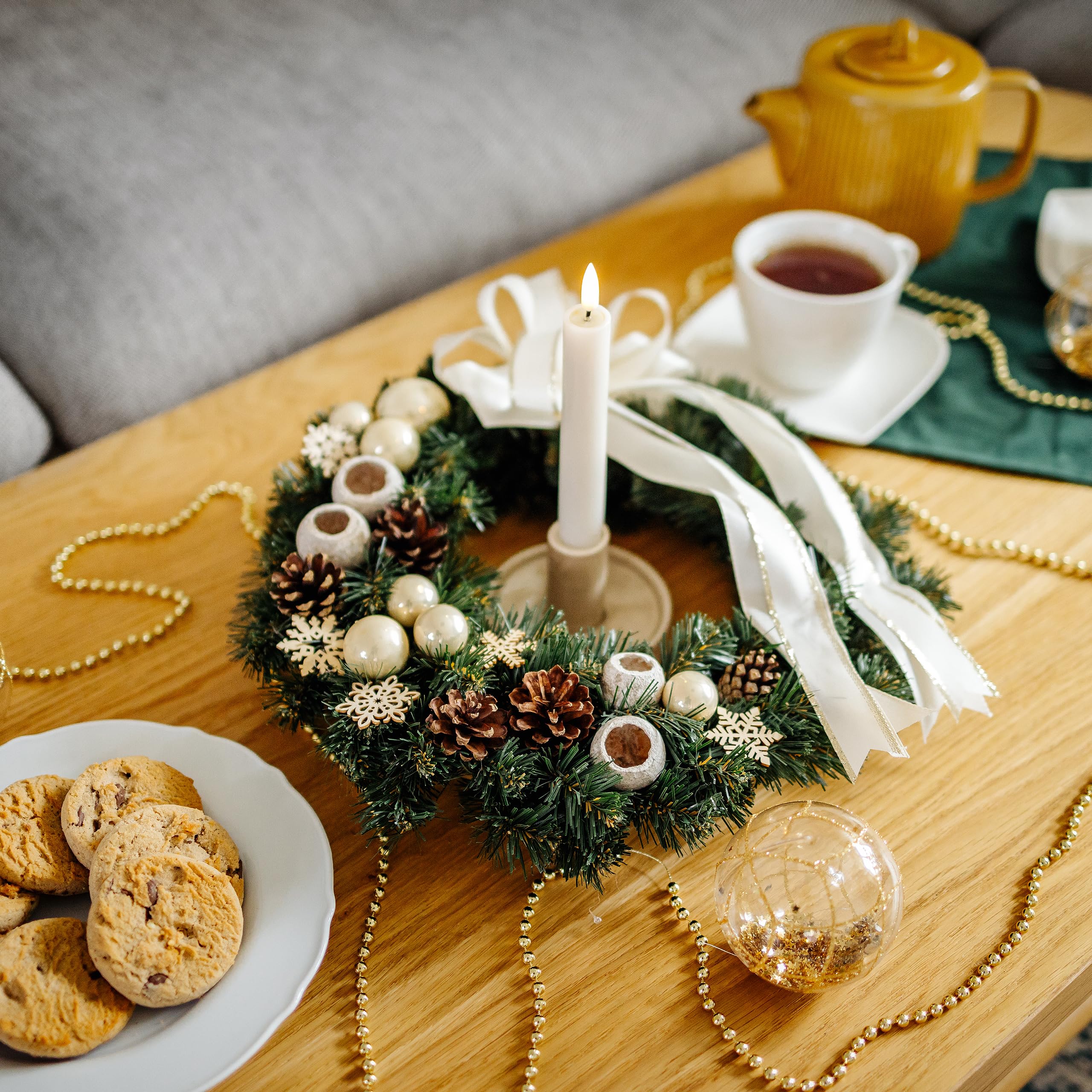 Creative Home Corona de Navidad Guirlanda Crema Redonda Diámetro 35cm