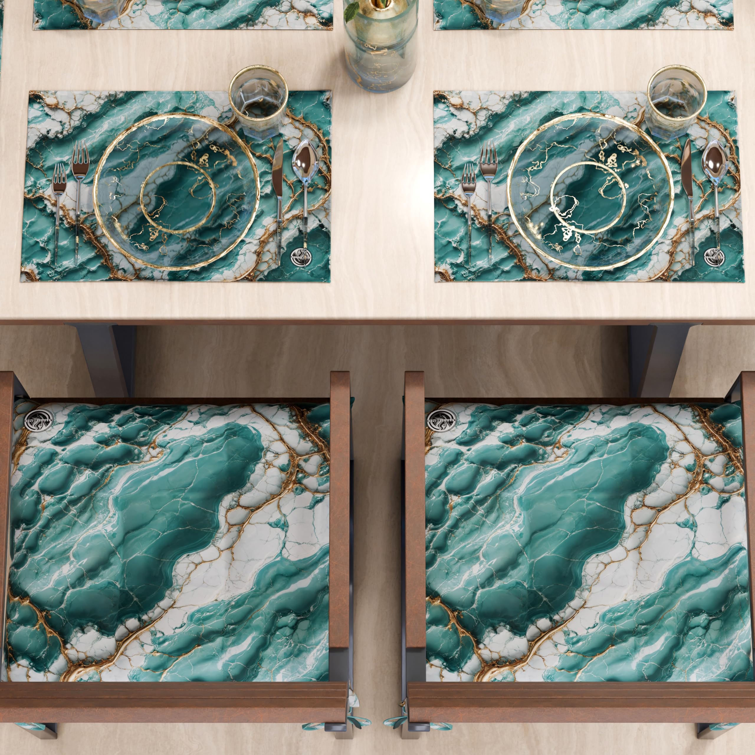 MARBLELIZED - Washable American Placemats, Blue Marble Effect Fabric Placemats, Set of 2 (30 x 45 cm) - Elegant, Ideal for Breakfast, Lunch and Dinner, Gift Idea, 100% Made in Italy - Image 4