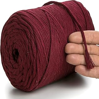 MeriWoolArt Corda di Cotone 4mm 225m Macrame Filo Colorato, Filato Morbido per Tessuto da Parete, Macrame Fatto A Mano Parete Appeso Boho Naturale, Piume Macramè Acchiappasogni, Rosso Borgogna