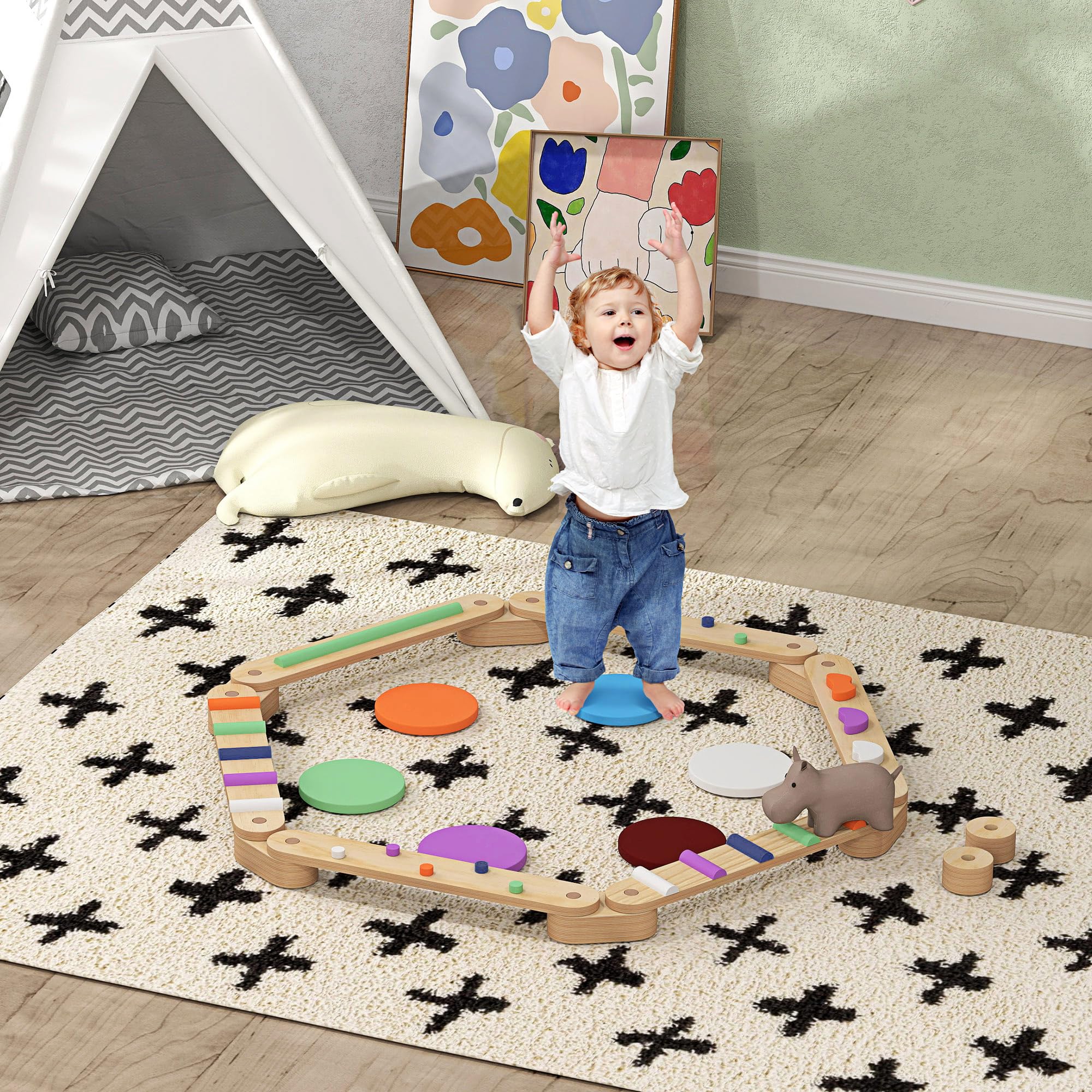 Amazon.com: Qaba Kids Balance Beam, Wooden Balance Board with
