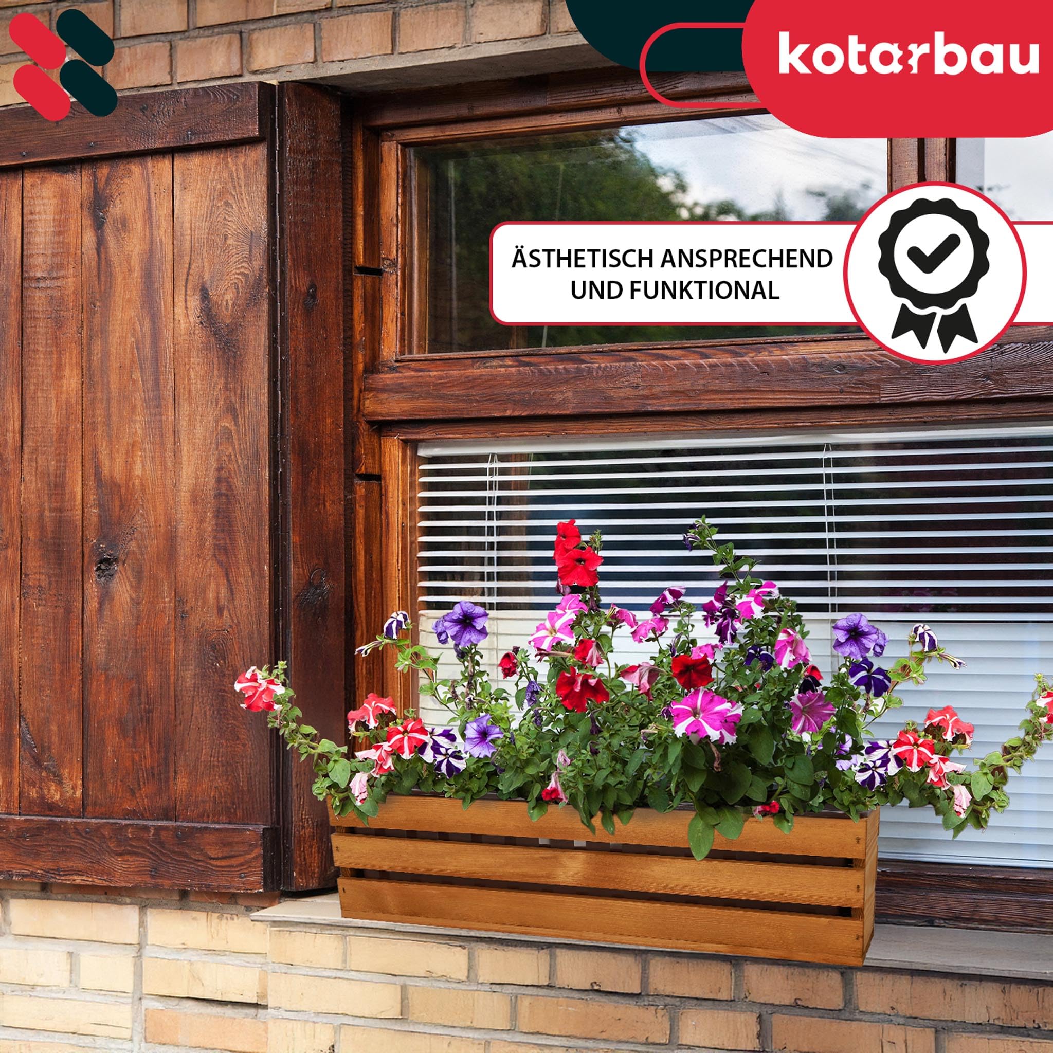 KOTARBAU® Blumenkasten für Balkon, Balkonkasten mit Kunststoffeinsatz | 3er Set, Pflanzkasten, 60 x 18 x 15 cm, Blumentopf, Kräutertopf aus Kiefernholz für Terrasse, Balkon Deko, Eiche