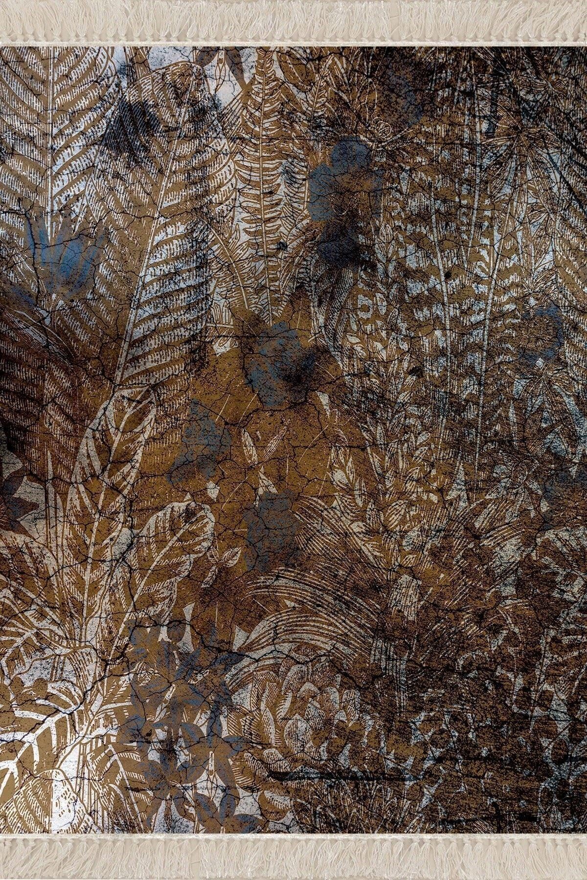 On The Clouds Batik Renk Geçişli Çiçek Desenli Dijital Baskı Yıkanabilir Kaymaz Taban Etnik Salon Halısı ve Yolluk MEG1028, 80 x 150