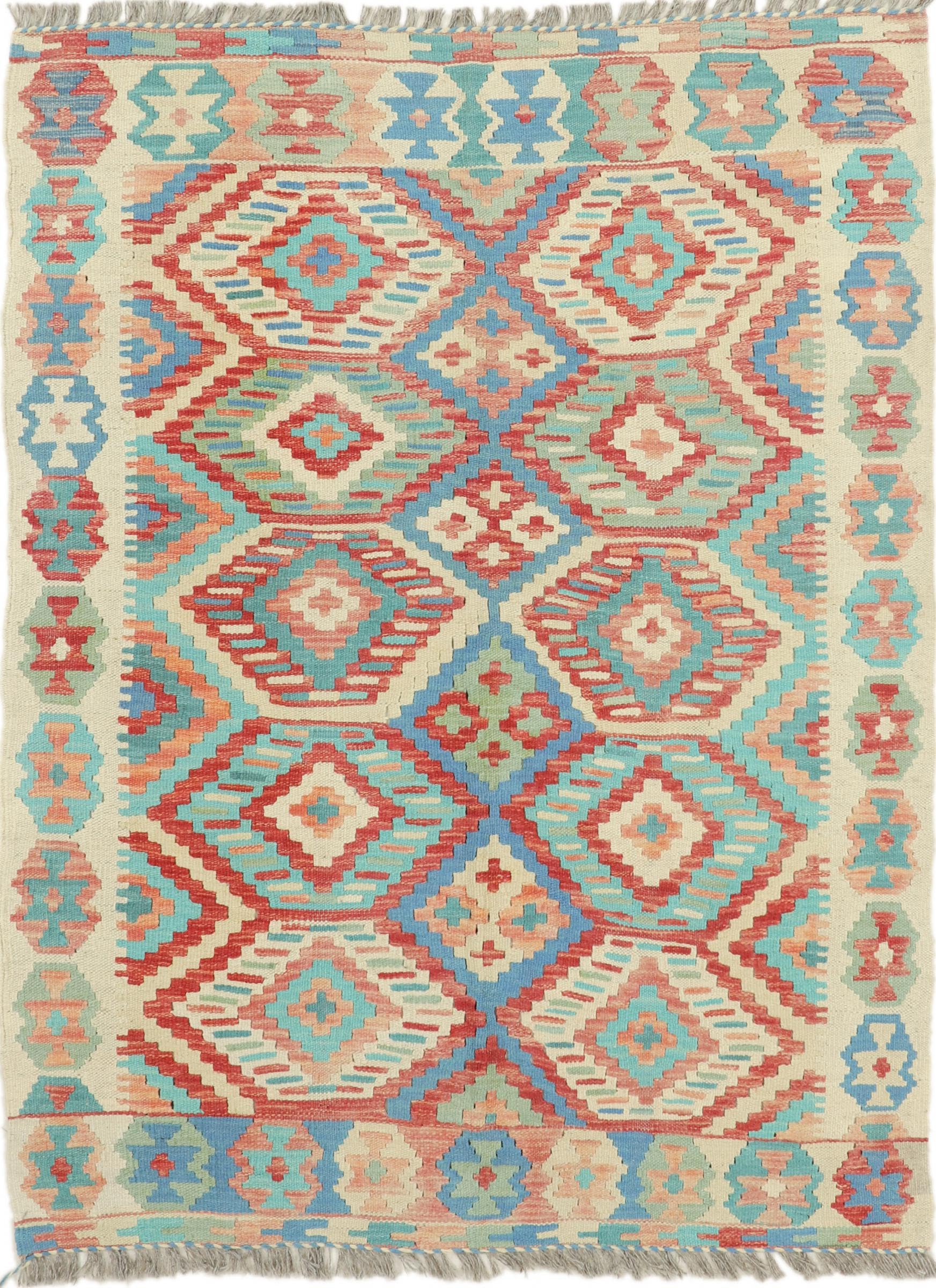 Tapis Kilim afghan tissé main en laine chargé d'histoire