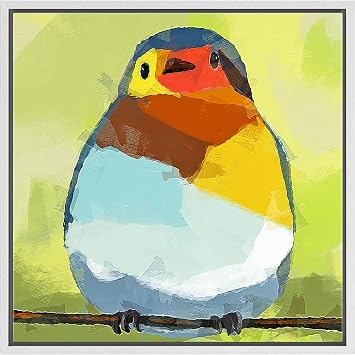 SIGNFORD Framed Canvas Print Wall Art Blue, Yellow, Gold Finch Animals Wilderness Illustrations Modern Art Chic Closeup Colorful Multicolor Ultra for Living Room, Bedroom, Office - 16"x16" White