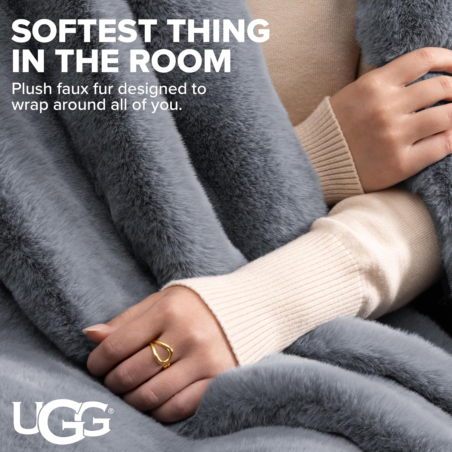 UGG Euphoria Throw Blanket, Plush Faux Fur Blanket, 50" x 70", Grey... photo 7