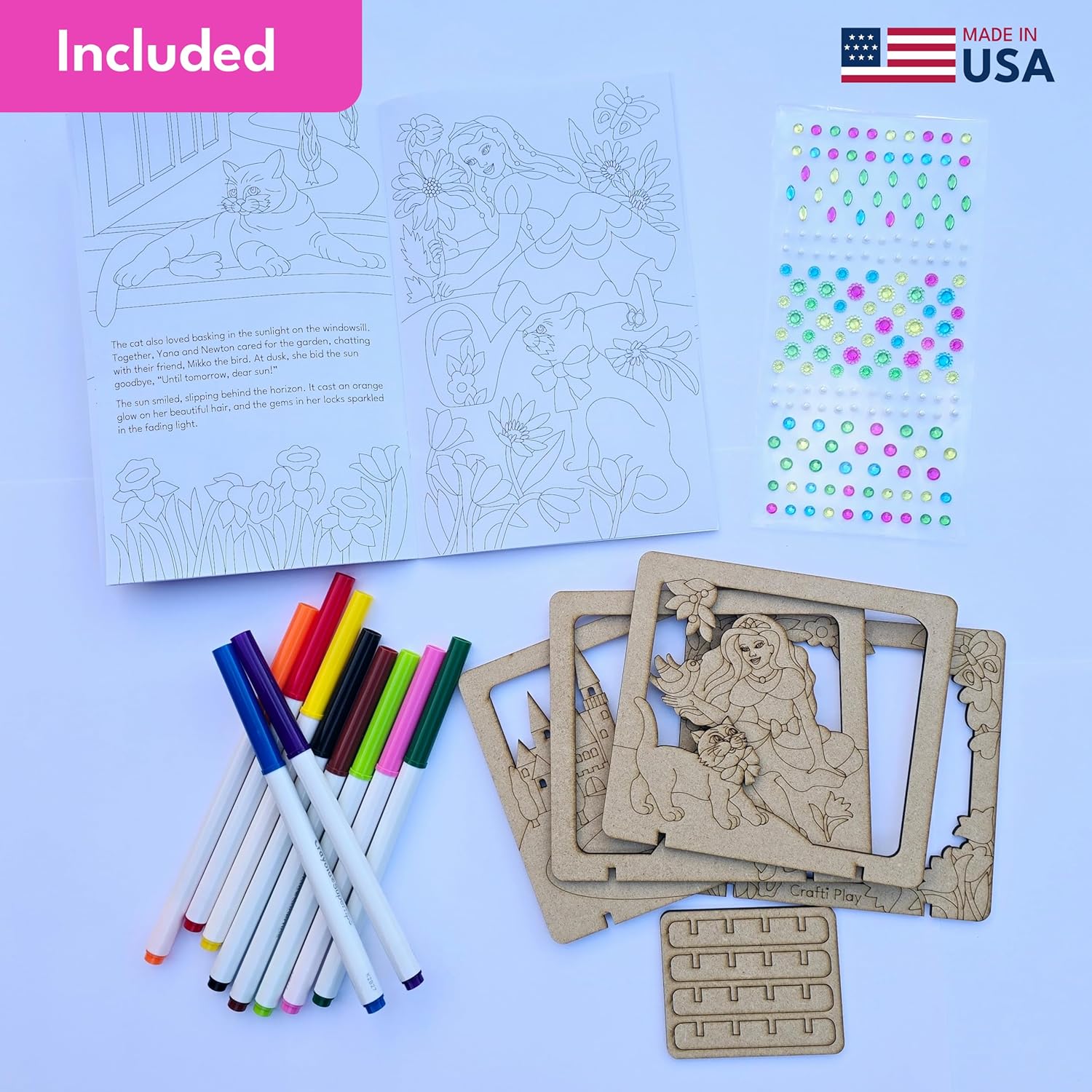 Princess Story Craft Kit - Complete Arts & Crafts Set with Story Coloring Book, Gem Stickers, Markers & 3D Princess Layerscape, Arts and Crafts For Kids Ages 8-12, 6-8, 5 year old, Best Gift for Girls