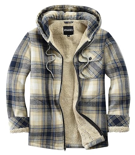Men's Full Zip Fleece Flannel Jacket Shirt Plaid Cotton Hoodie