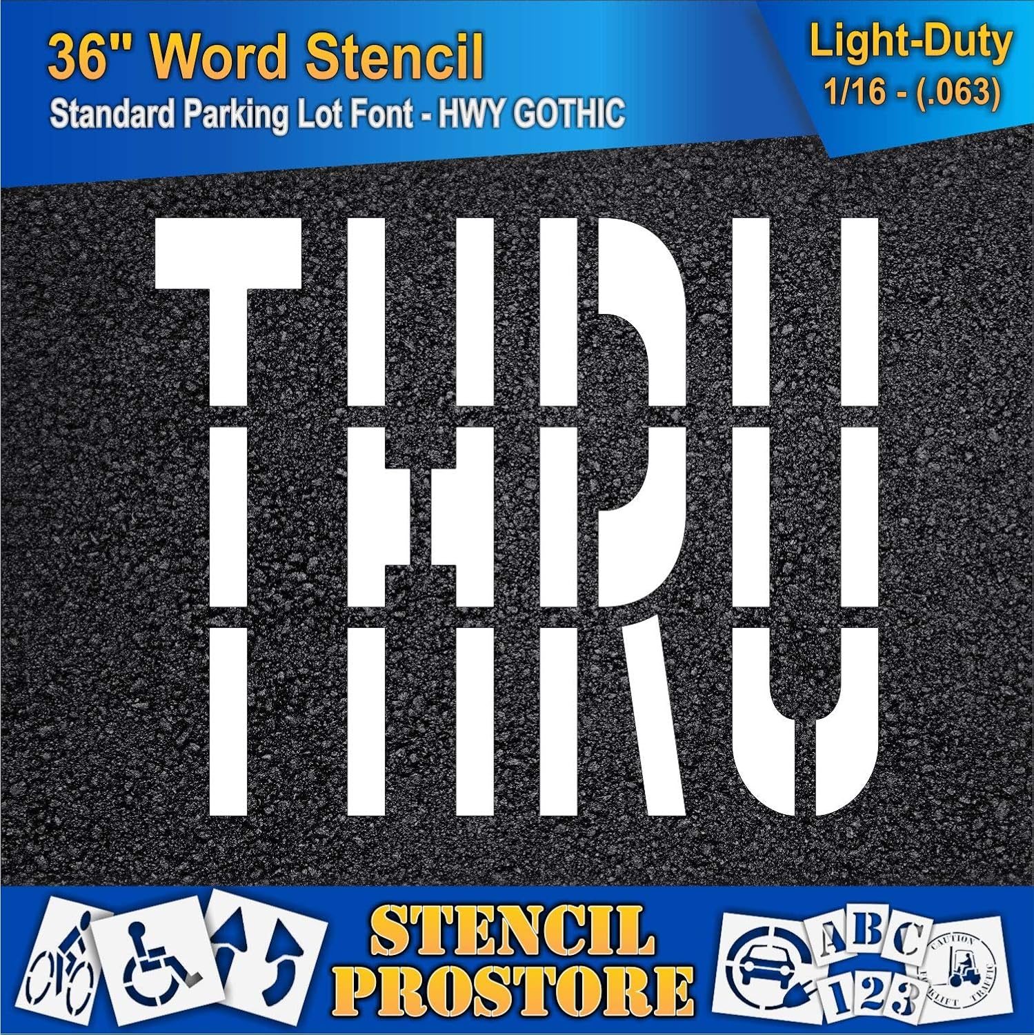Pavement Marking Stencils - 36 inch Thru Stencil - 36" x 44" x 1/16'' (63 mil) - Light-Duty
