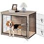 Yaheetech Dog Cage Furniture with Dog Blanket and 2 Doors, Dog Box for Home, Modern Indoor Dog Kennel, Wooden Dog Box for Living Room, 96 x 65 x 68 cm, Grey