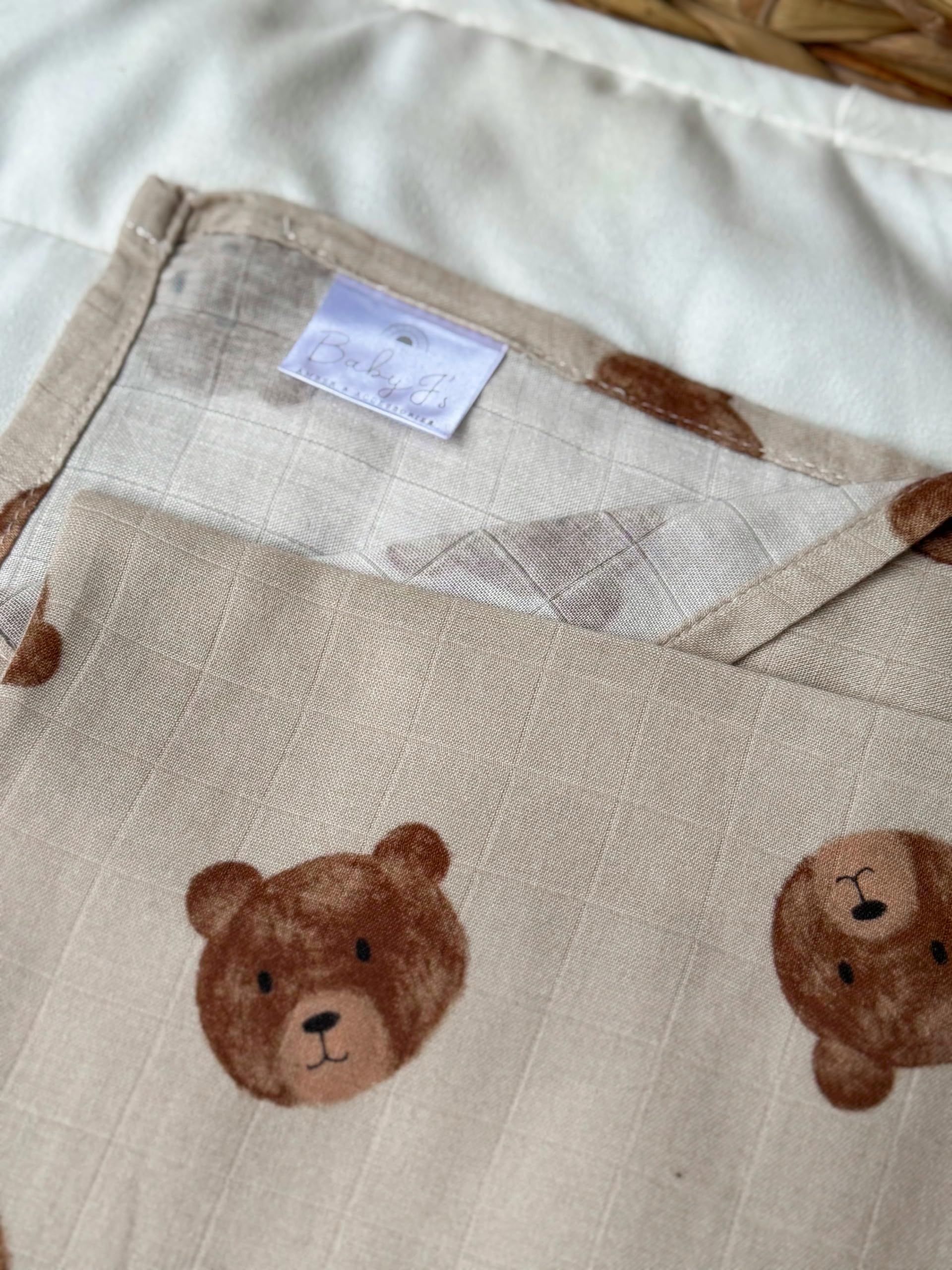 Baby J's® X-Large Luxury Soft Bamboo Muslin Swaddle Blankets - Bamboo Cotton Super Soft Muslin for Baby Girl or Baby Boy (Teddy Bear) - Image 3
