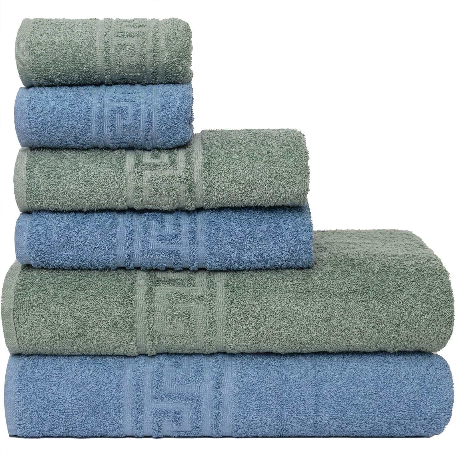 runico Set Asciugamano Da 6 Pezzi 100% Cotone, Morbidi ed Altamente Assorbenti - Set di Asciugamani per Bagno, Viso e Bidet di Varie Dimensioni - Made in italia-Blu Verte