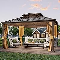YOLENY 10x12 Hardtop Gazebo: Aluminum Frame, Double Galvanized Steel Roof, Curtains & Netting - Durable Patio Pergola for Garden Parties