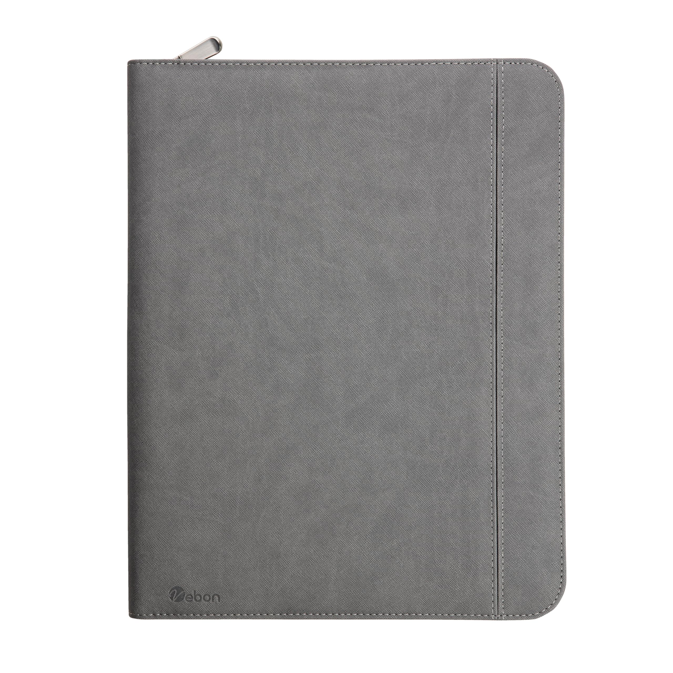 Vebon® Carpeta de anillas A4 "Berlin" I con cremallera + portapapeles I Carpeta de conferencias + funda para ordenador portátil I espacio extra I Negro I piel sintética, Gris Fantasma, moderno