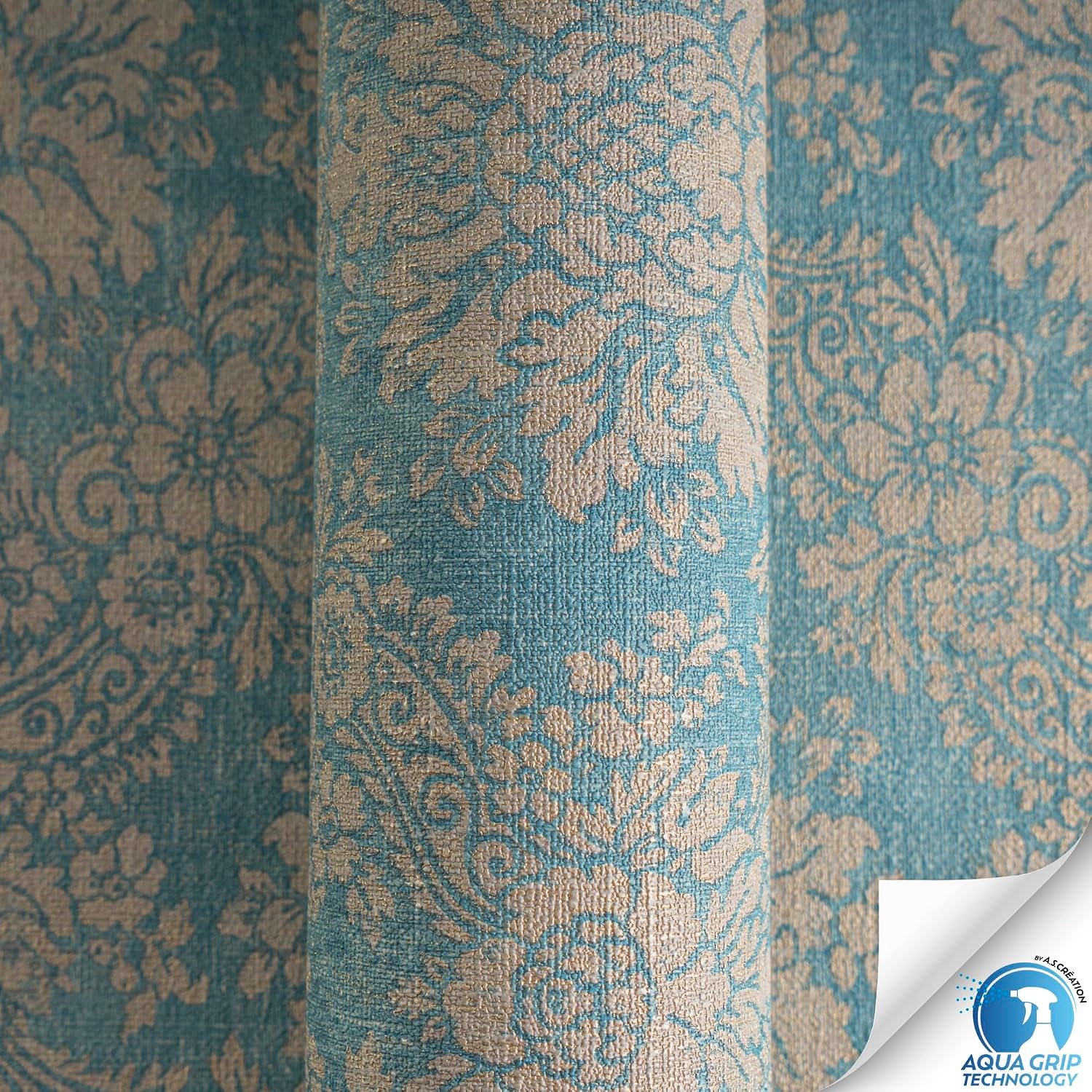 Livingwalls Wallpaper DESIGNDROP - Non-Woven Ornament in Blue, Brown - 10,05m x 0,53m - Classic Baroque Pattern - 784921
