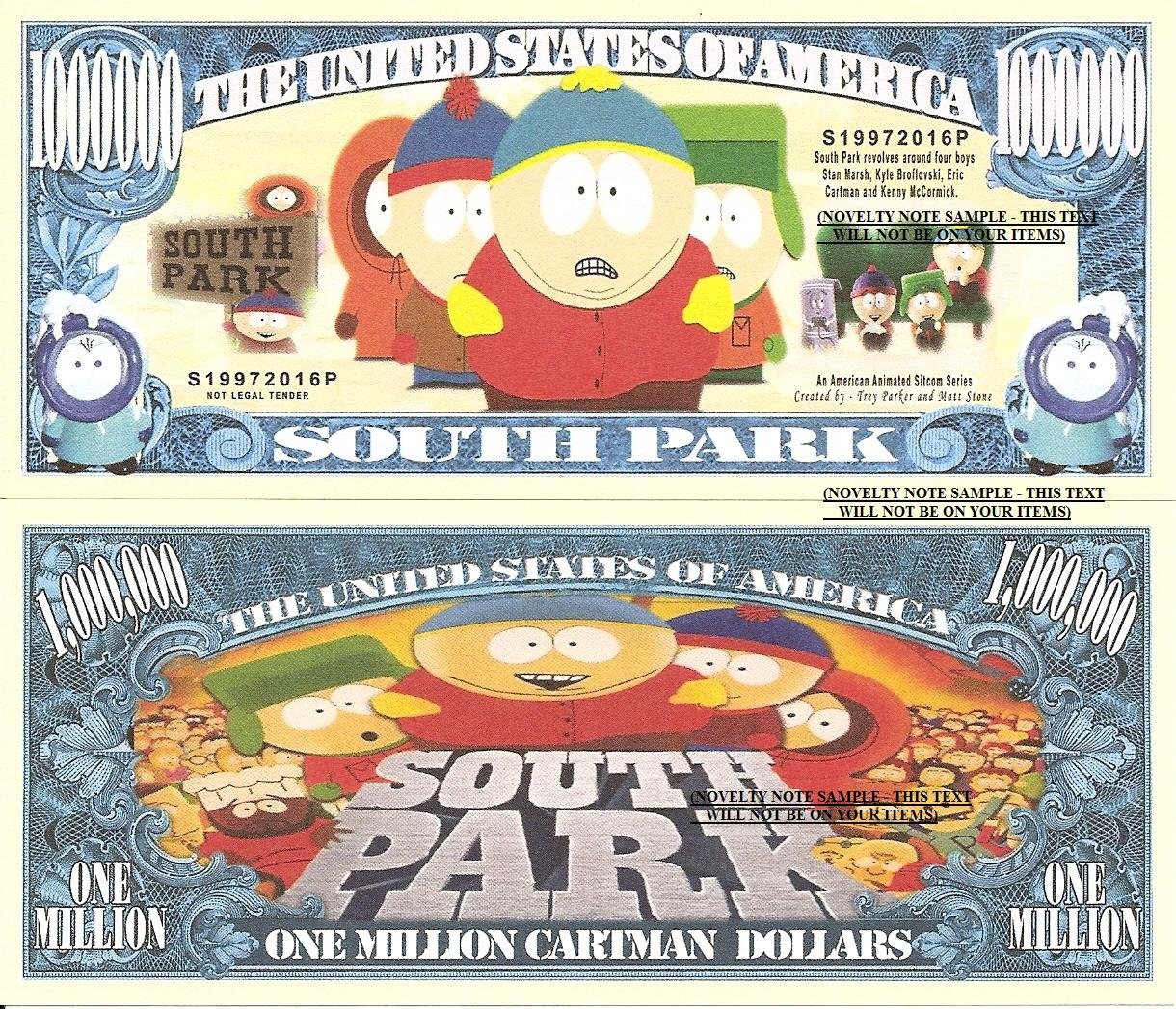 South Park American Animated Sitcom Series One Million Cartman Dollar Bills x 2